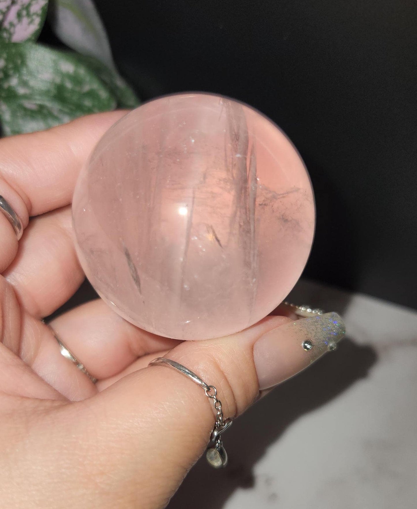 High quality double 6 star rose quartz sphere with rainbows from Mozambique N44 R2