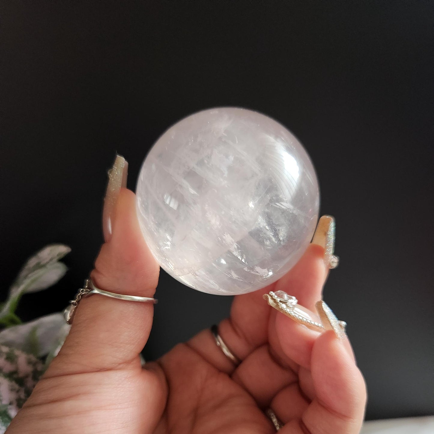 High quality 6 star rose quartz sphere with rainbows and asterism from Mozambique T55 R5