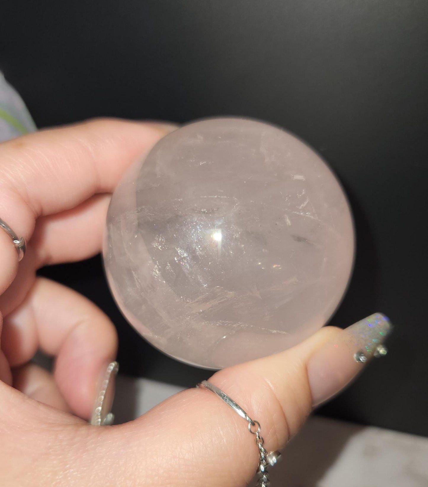 High quality 6 star rose quartz sphere with rainbows and asterism from Mozambique T55 R5