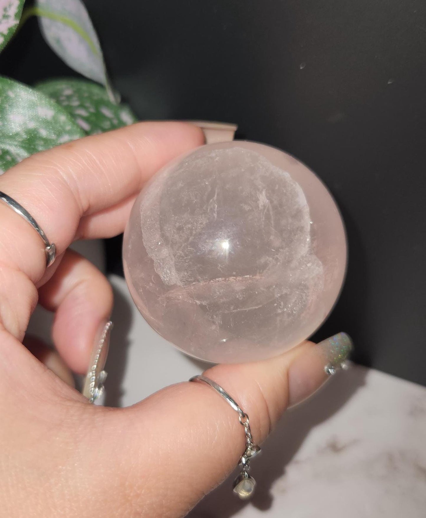 High quality 6 star rose quartz sphere with rainbows and asterism from Mozambique P47 R6