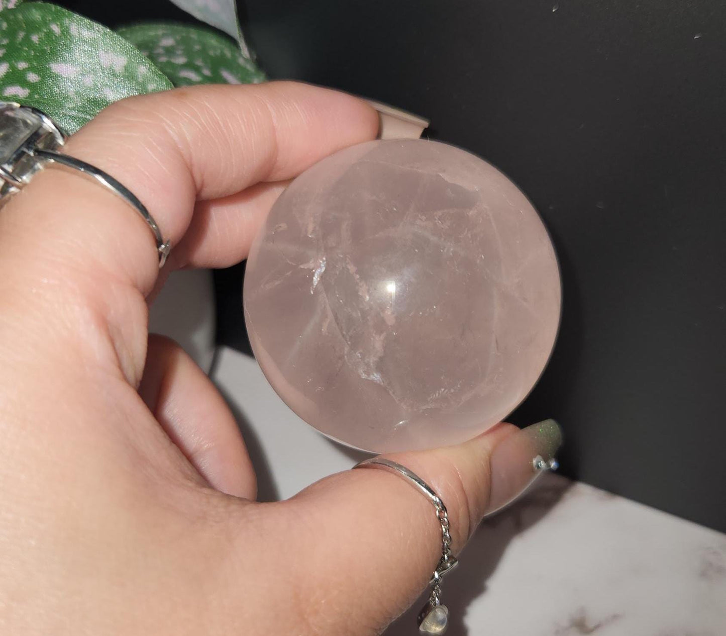 High quality 6 star rose quartz sphere with rainbows and asterism from Mozambique P47 R6