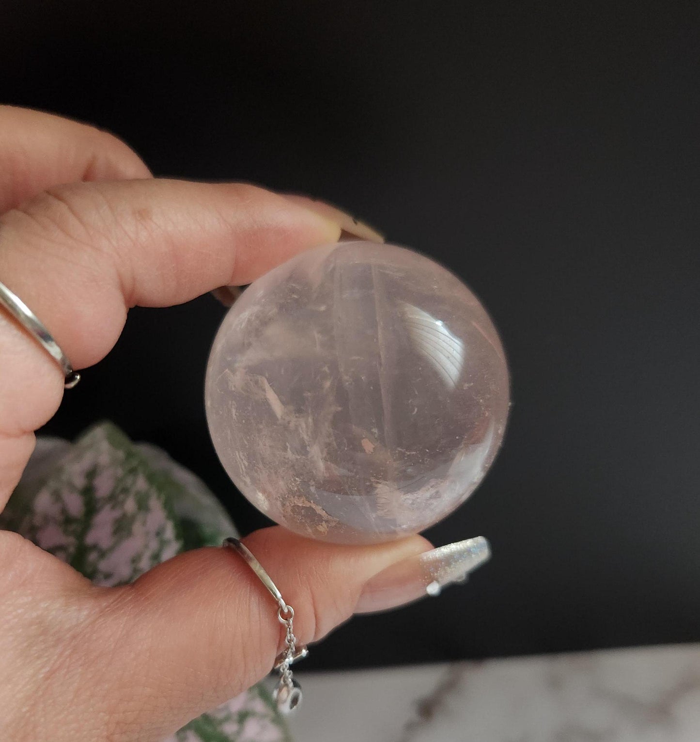 High quality 6 star rose quartz sphere with rainbows and asterism from Mozambique W36 R8