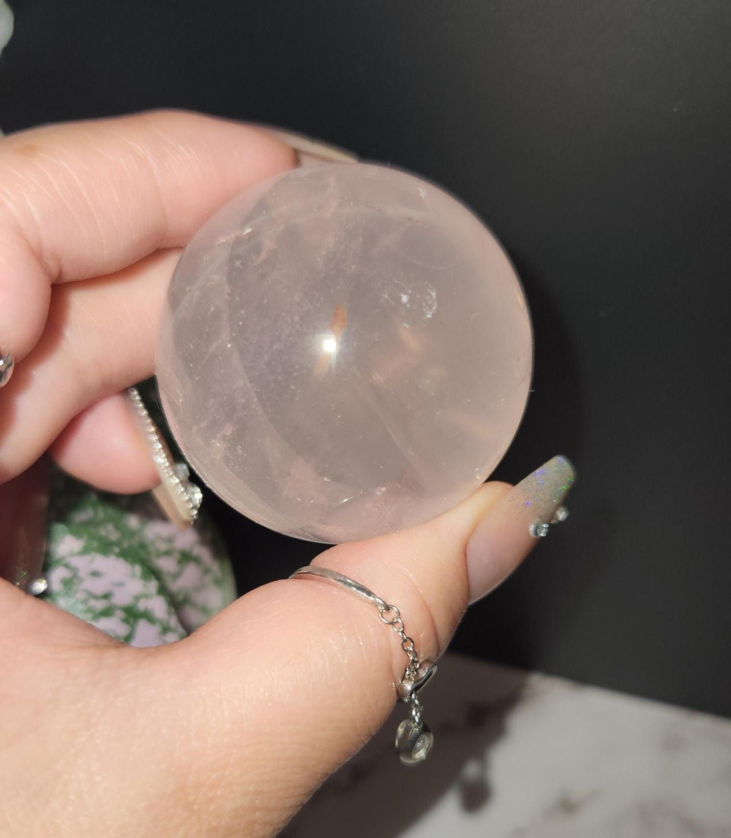 High quality 6 star rose quartz sphere with rainbows and asterism from Mozambique W36 R8