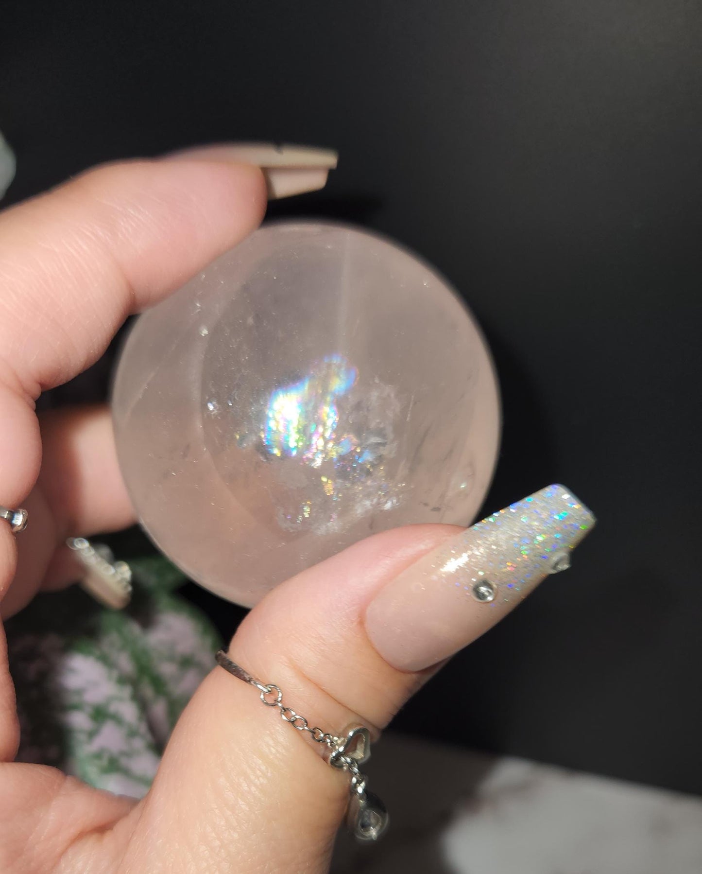 High quality 6 star rose quartz sphere with rainbows and asterism from Mozambique W36 R8
