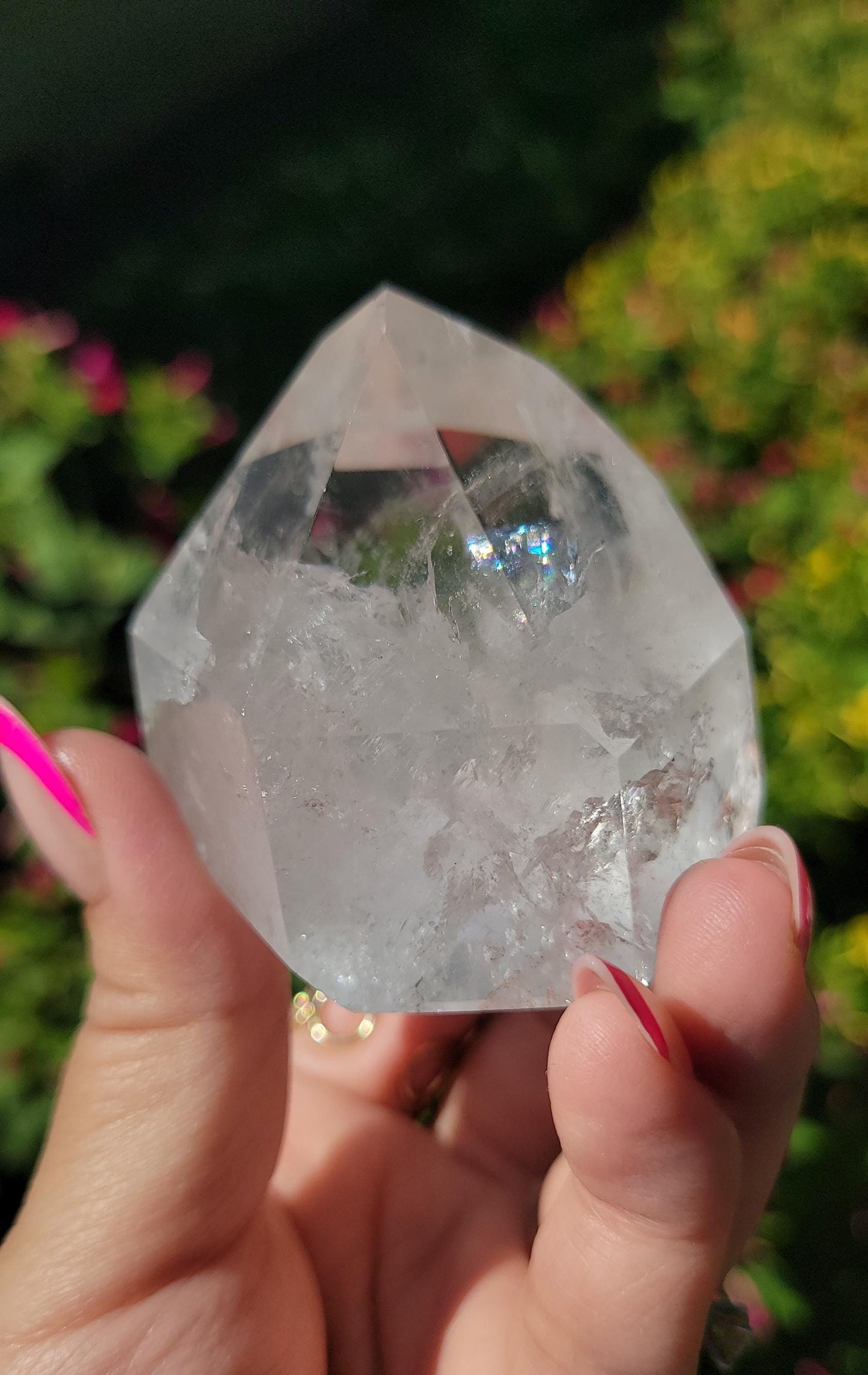 Beautiful chunky clear quartz tower with rainbows from Brazil V44