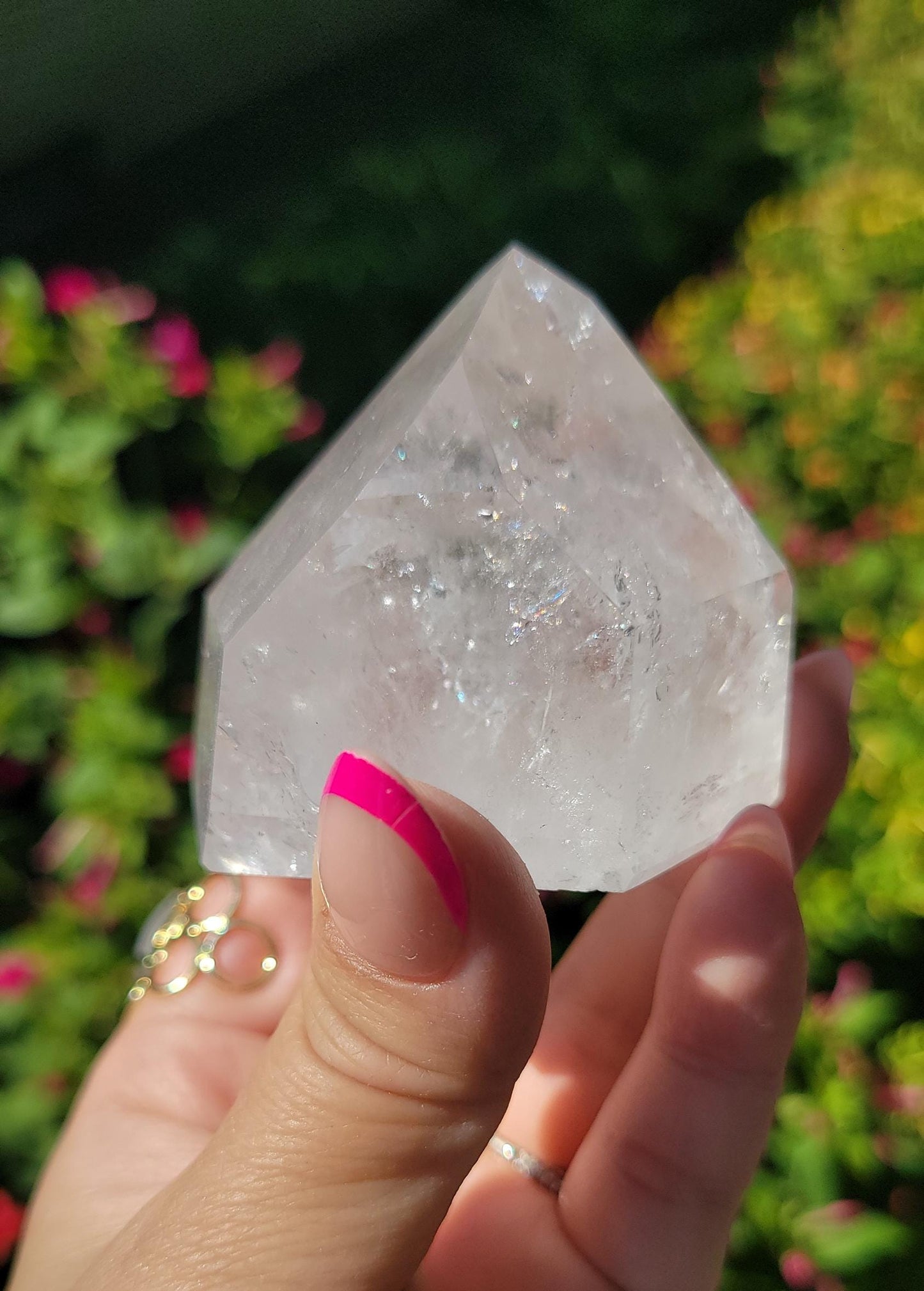 Beautiful chunky clear quartz tower with rainbows from Brazil V44