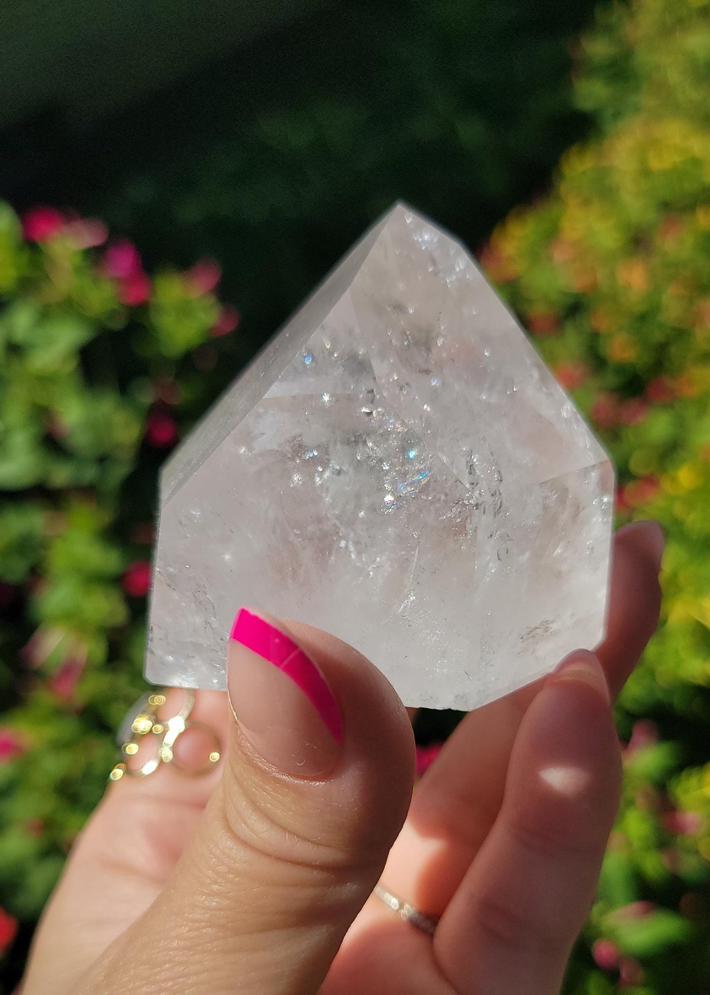 Beautiful chunky clear quartz tower with rainbows from Brazil V44