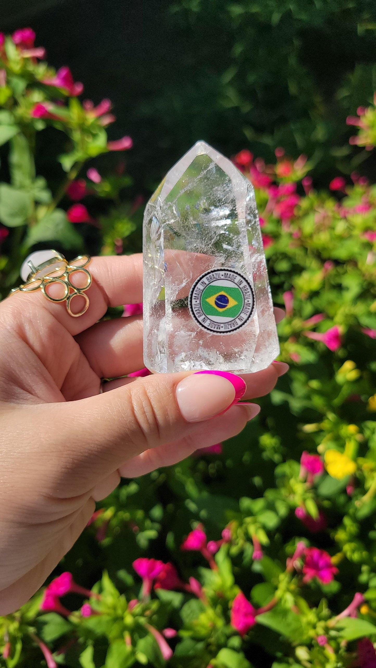 Beautiful high quality clear quartz tower with lots of rainbows from Brazil