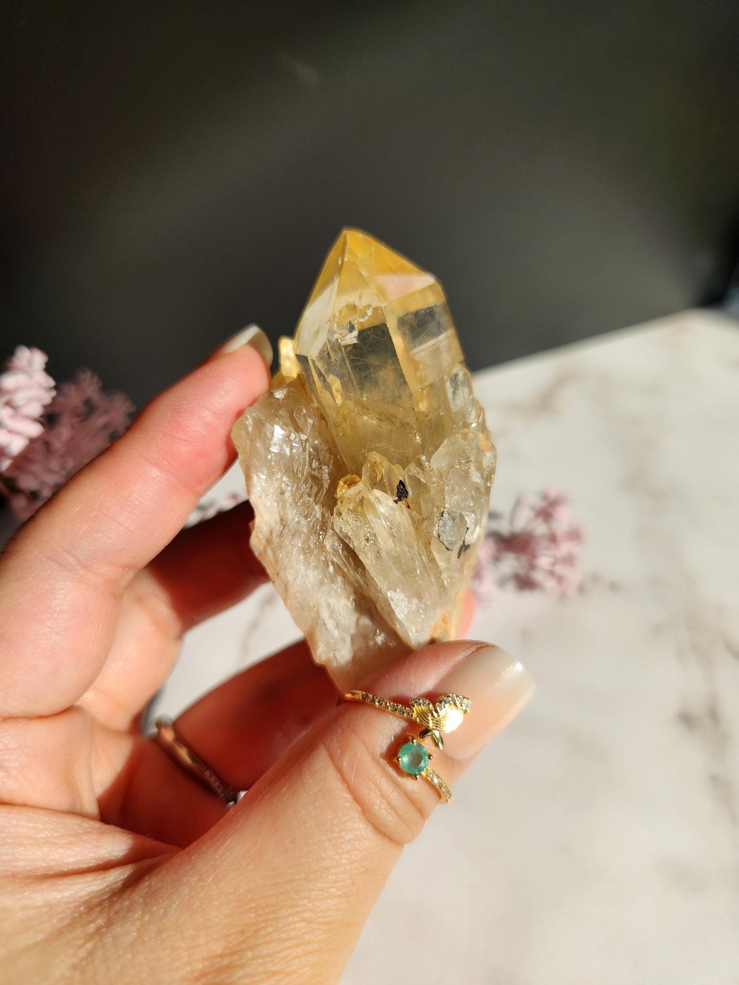 Natural kundalini citrine from the Congo, honey citrine with rainbows, genuine, untreated and not polished
