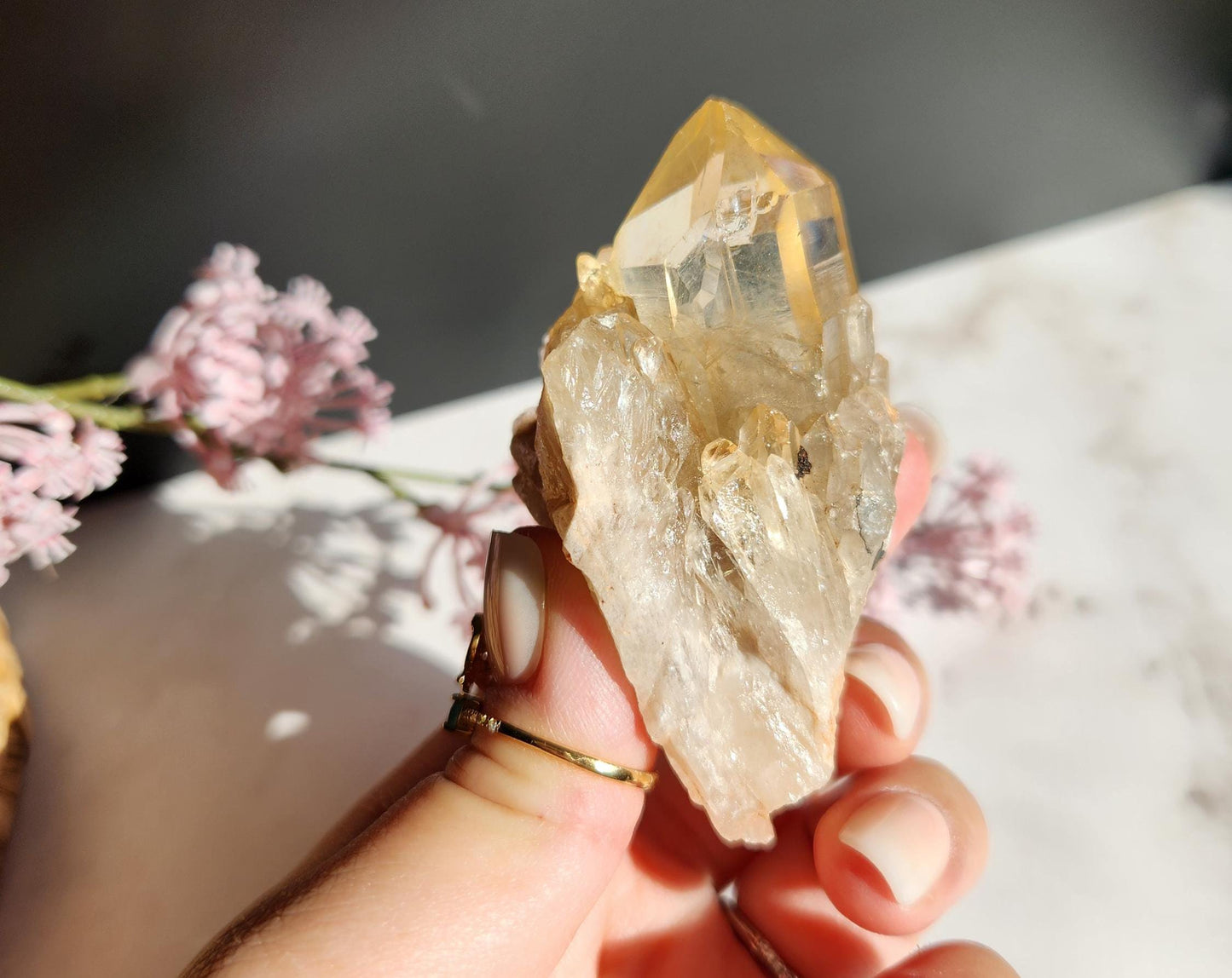 Natural kundalini citrine from the Congo, honey citrine with rainbows, genuine, untreated and not polished