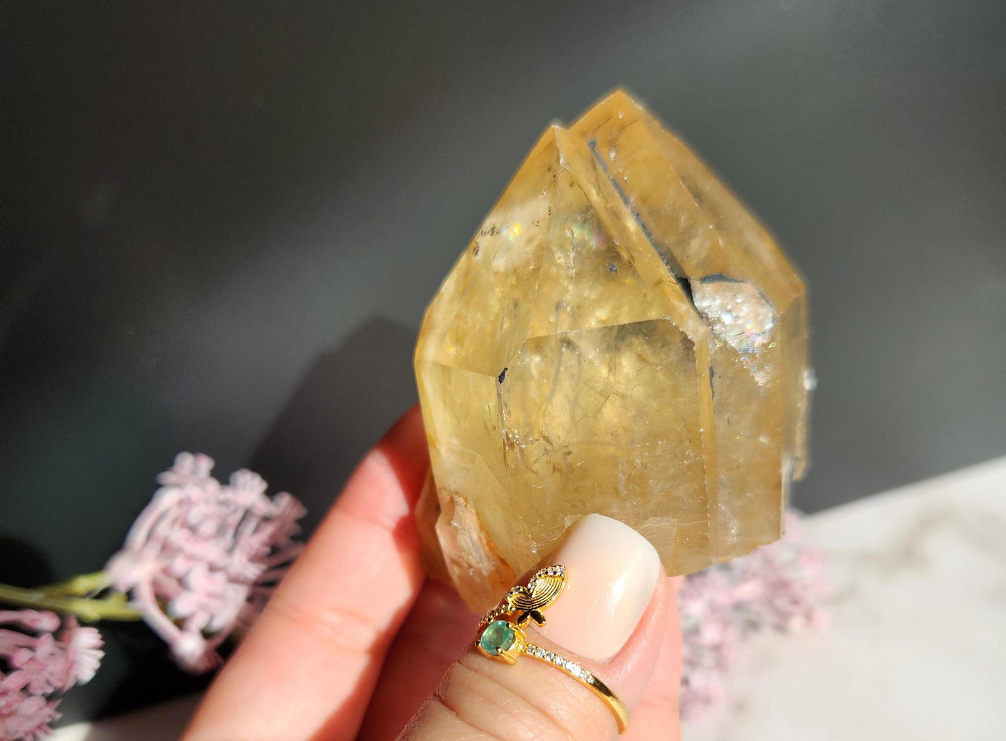 Beautiful natural kundalini citrine double point from the Congo, honey citrine with rainbows, genuine, untreated and not polished
