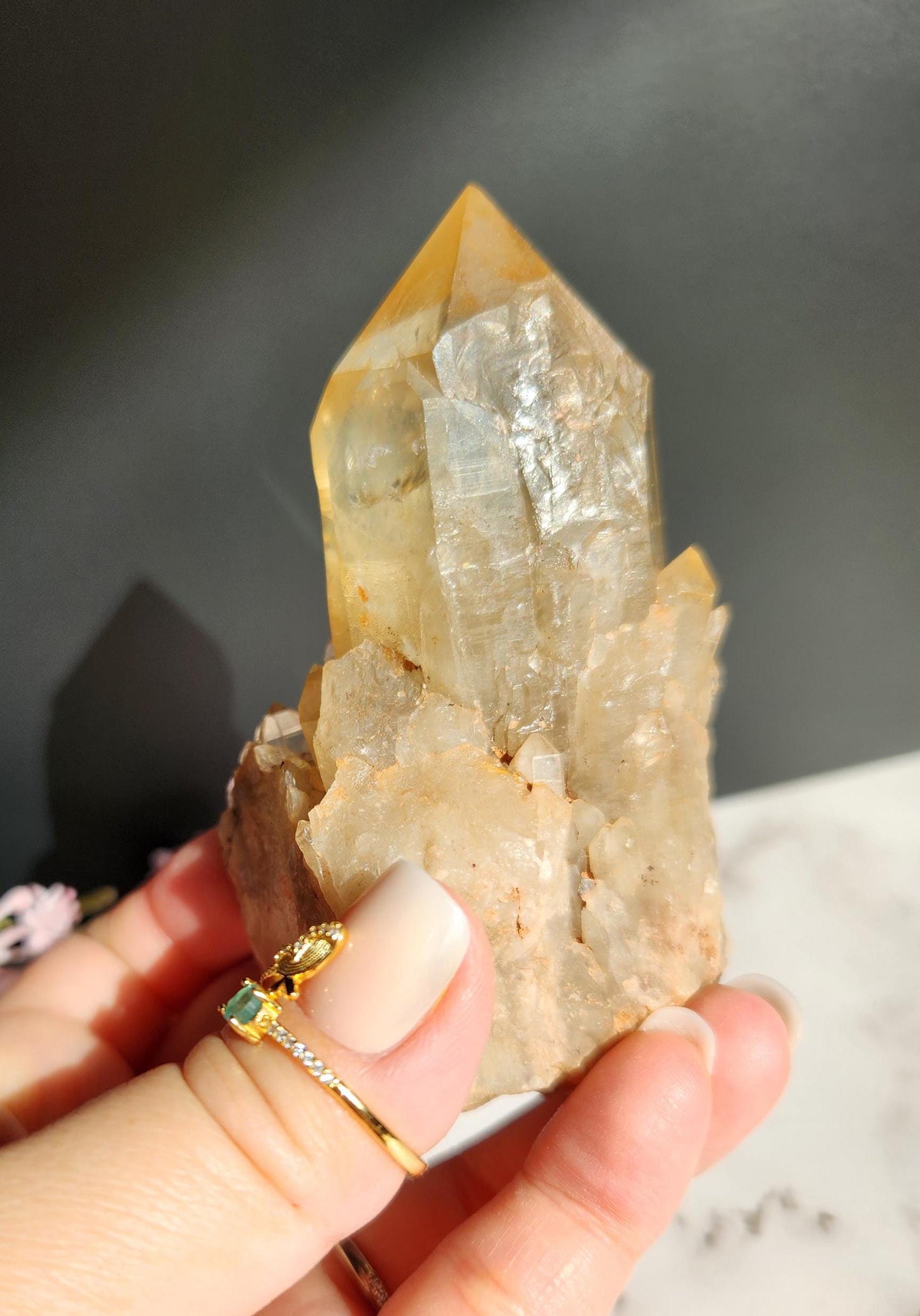 Natural kundalini citrine from the Congo, honey citrine with rainbows, genuine, untreated and not polished