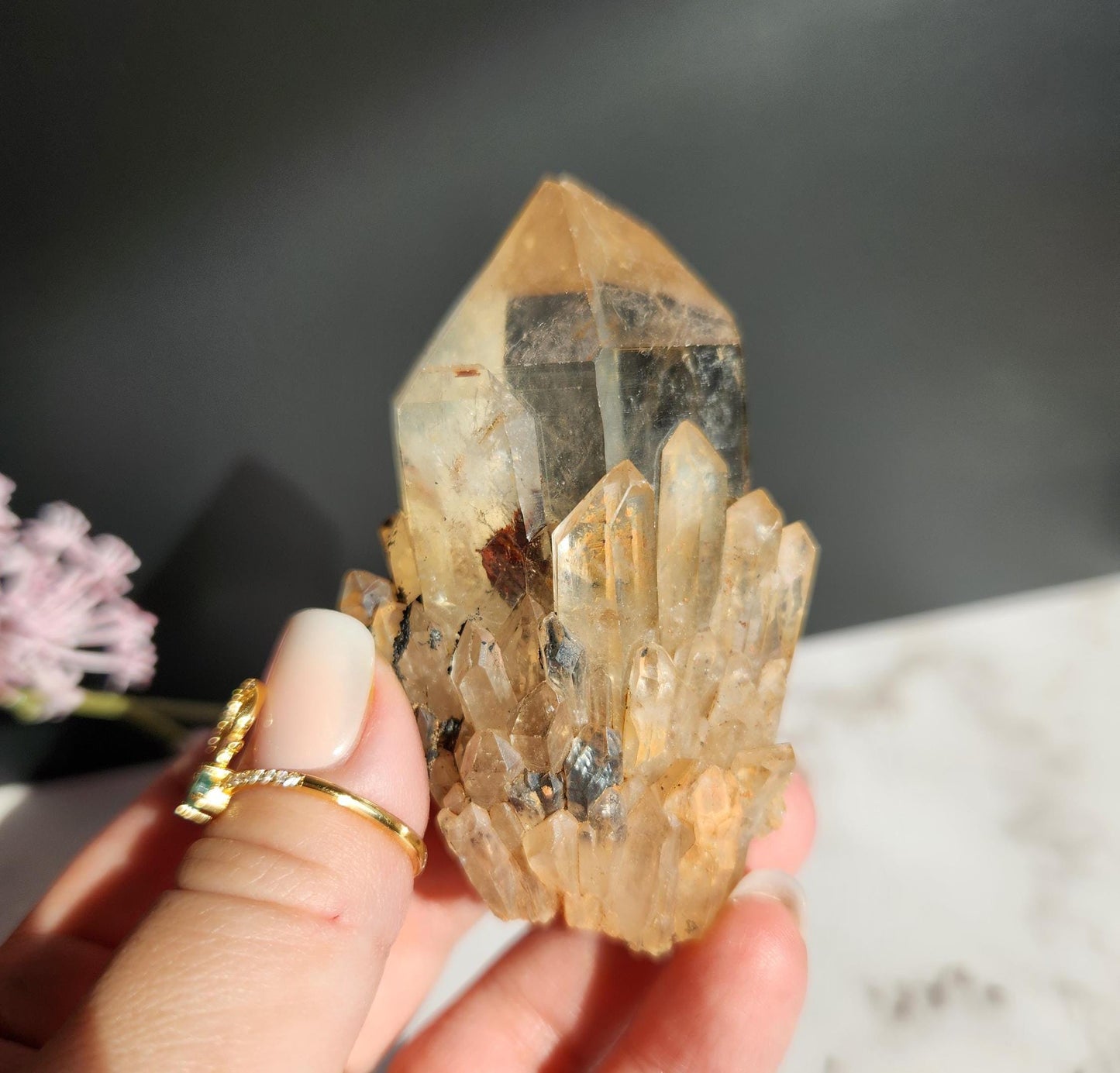Natural kundalini citrine from the Congo, honey citrine with rainbows, genuine, untreated and not polished 41A