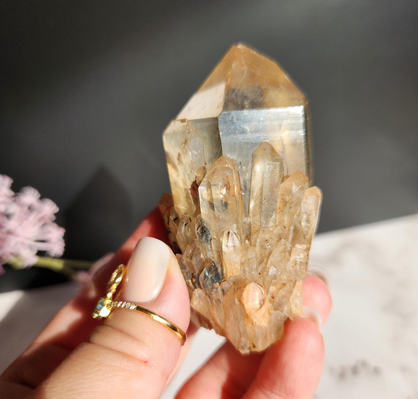 Natural kundalini citrine from the Congo, honey citrine with rainbows, genuine, untreated and not polished 41A