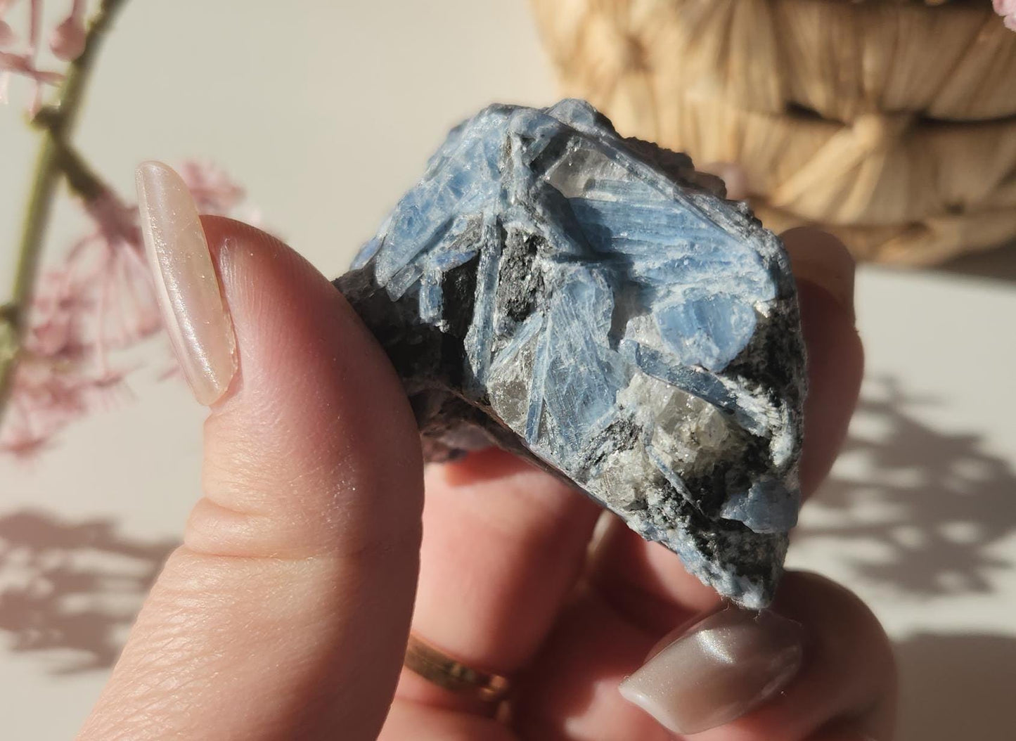 Amazing natural blue Kyanite with quartz, raw mineral specimen