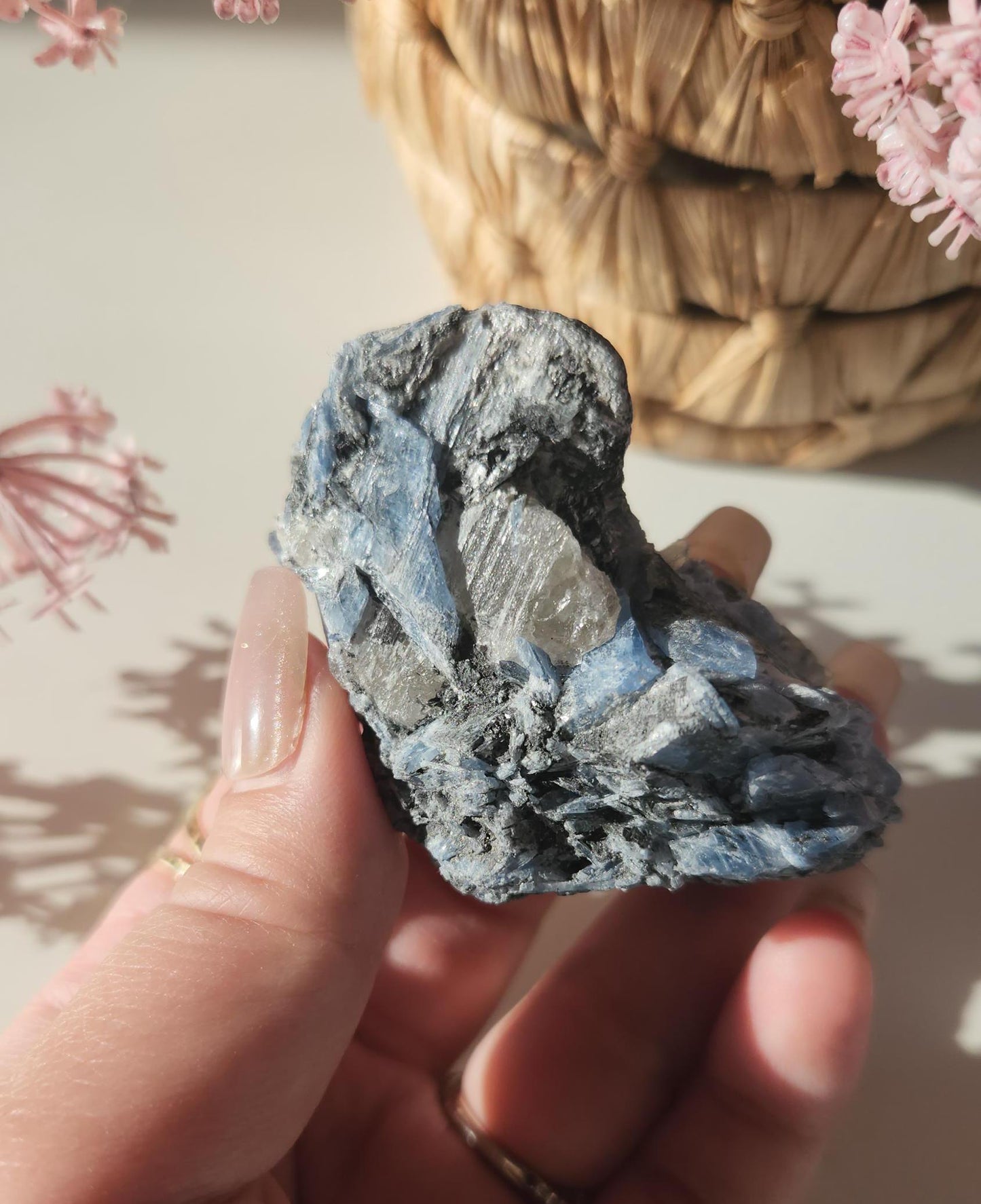Amazing natural blue Kyanite with quartz, raw mineral specimen