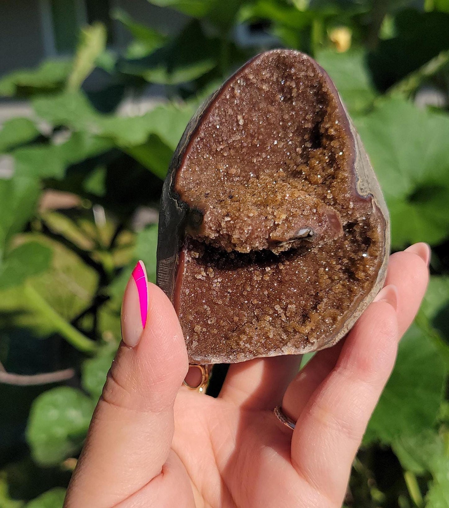 Beautiful brown rainbow amethyst cutbase from Uruguay, natural color