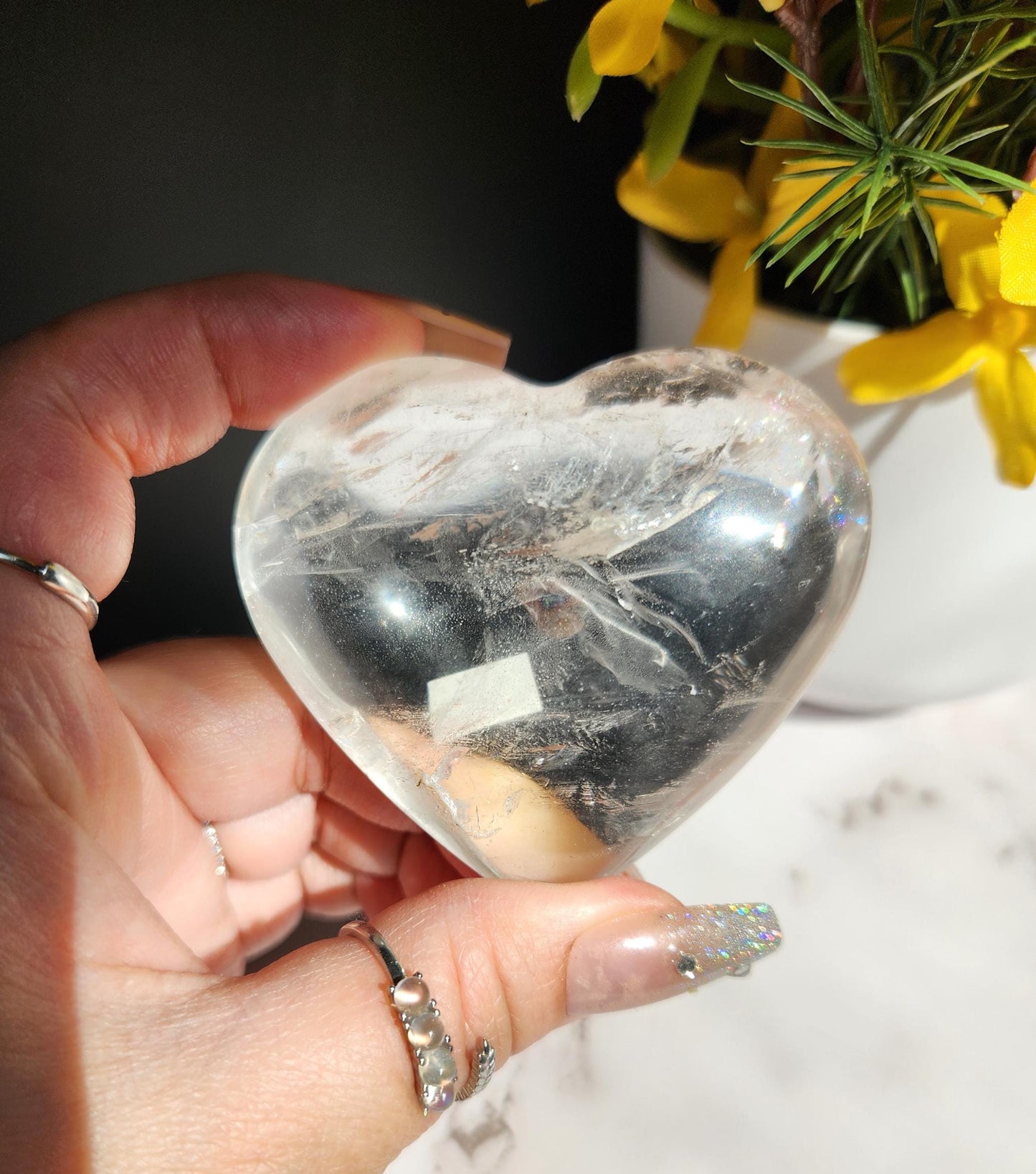 Beautiful clear quartz heart with rainbows from Brazil 29A