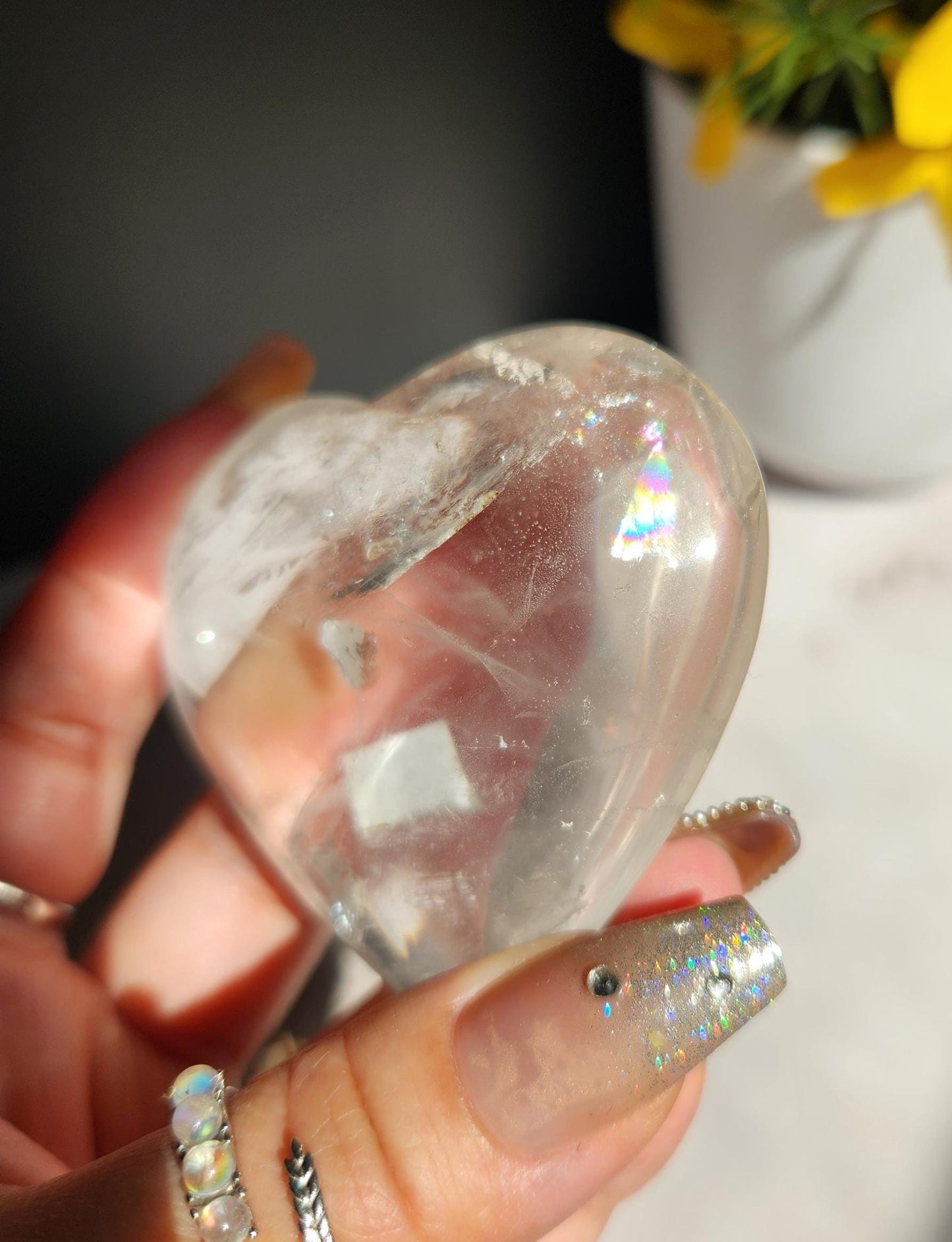 Beautiful clear quartz heart with rainbows from Brazil 29A