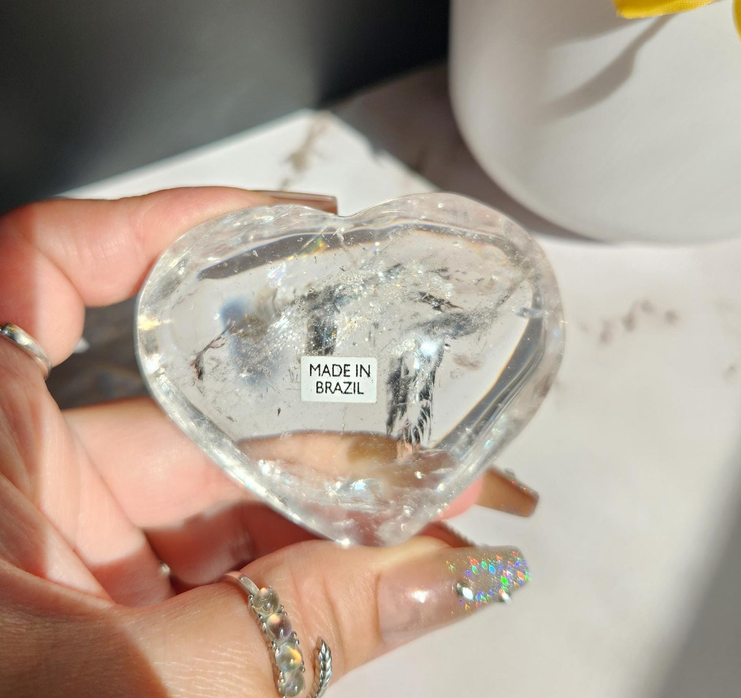 Beautiful clear quartz heart with rainbows from Brazil 32E