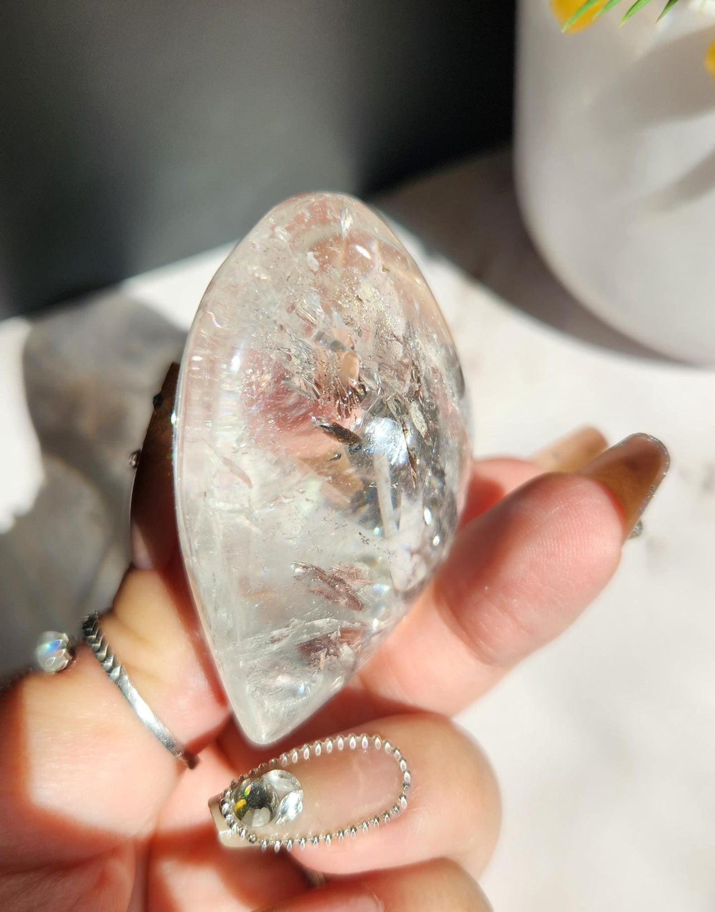 Beautiful clear quartz heart with rainbows from Brazil 32E