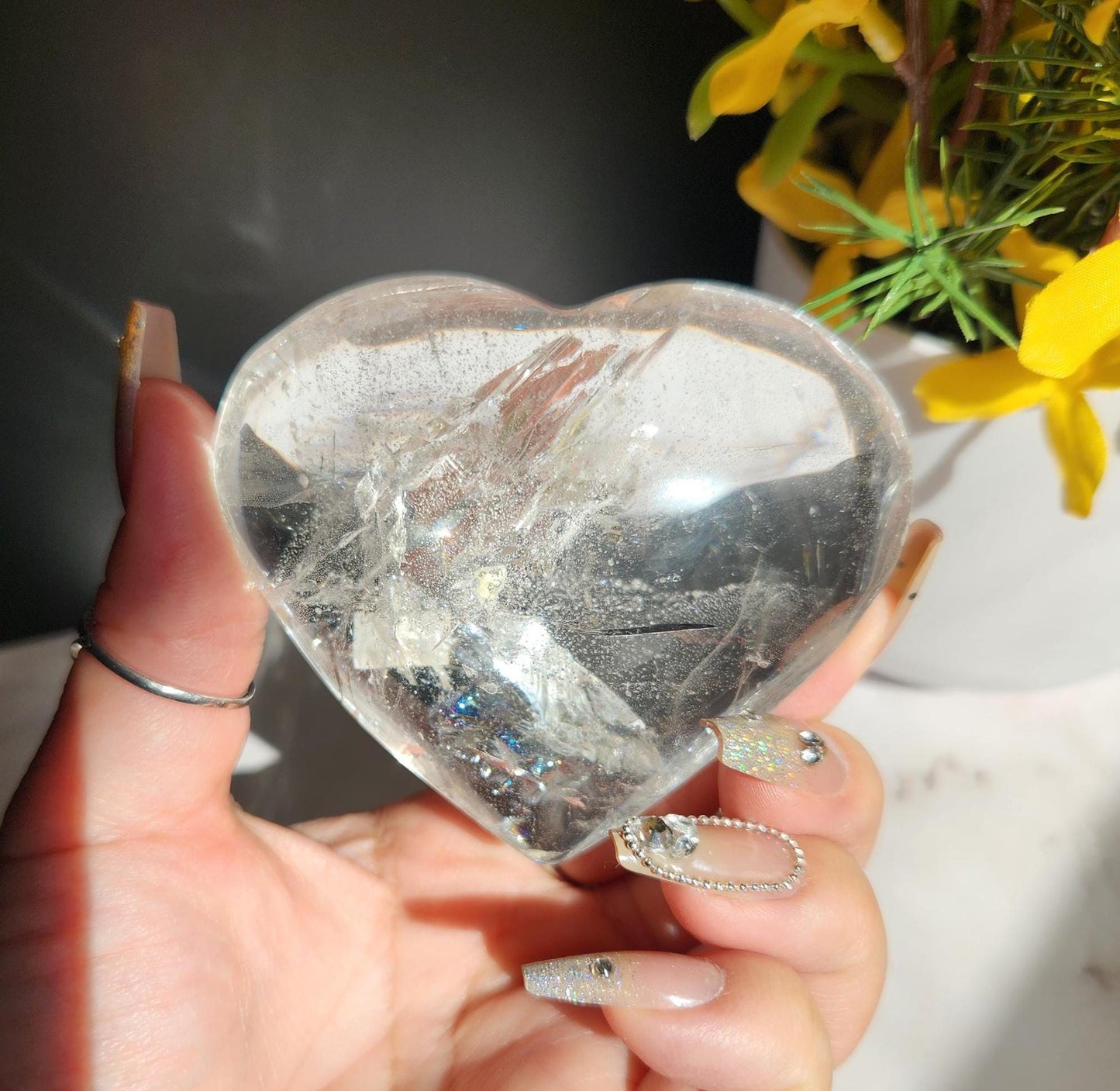 Beautiful clear quartz heart with rainbows from Brazil 55G