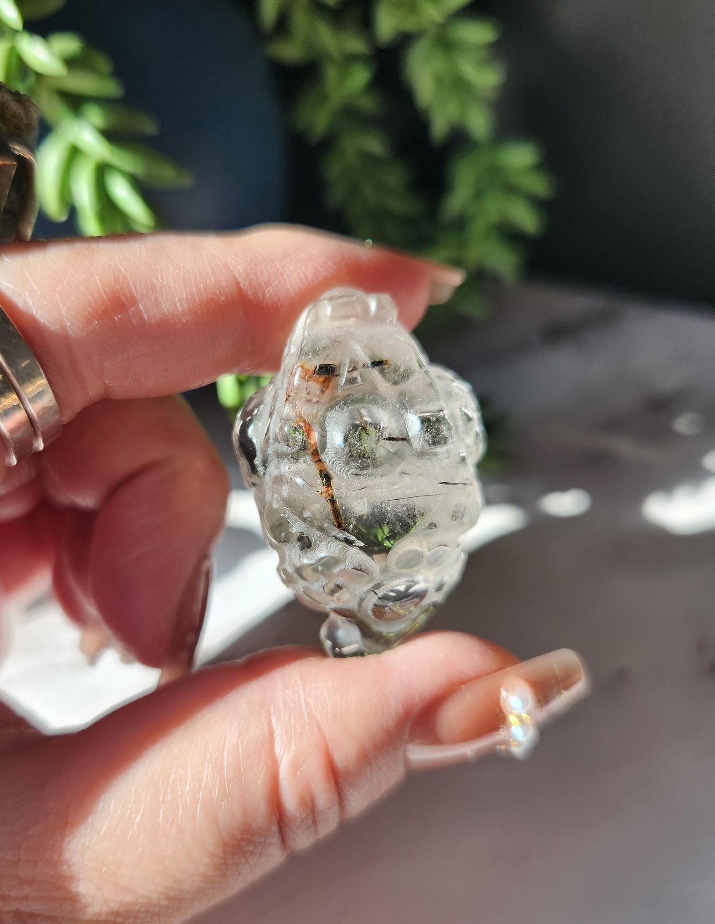 AAA black tourmaline in quartz money toad carvings, money frog