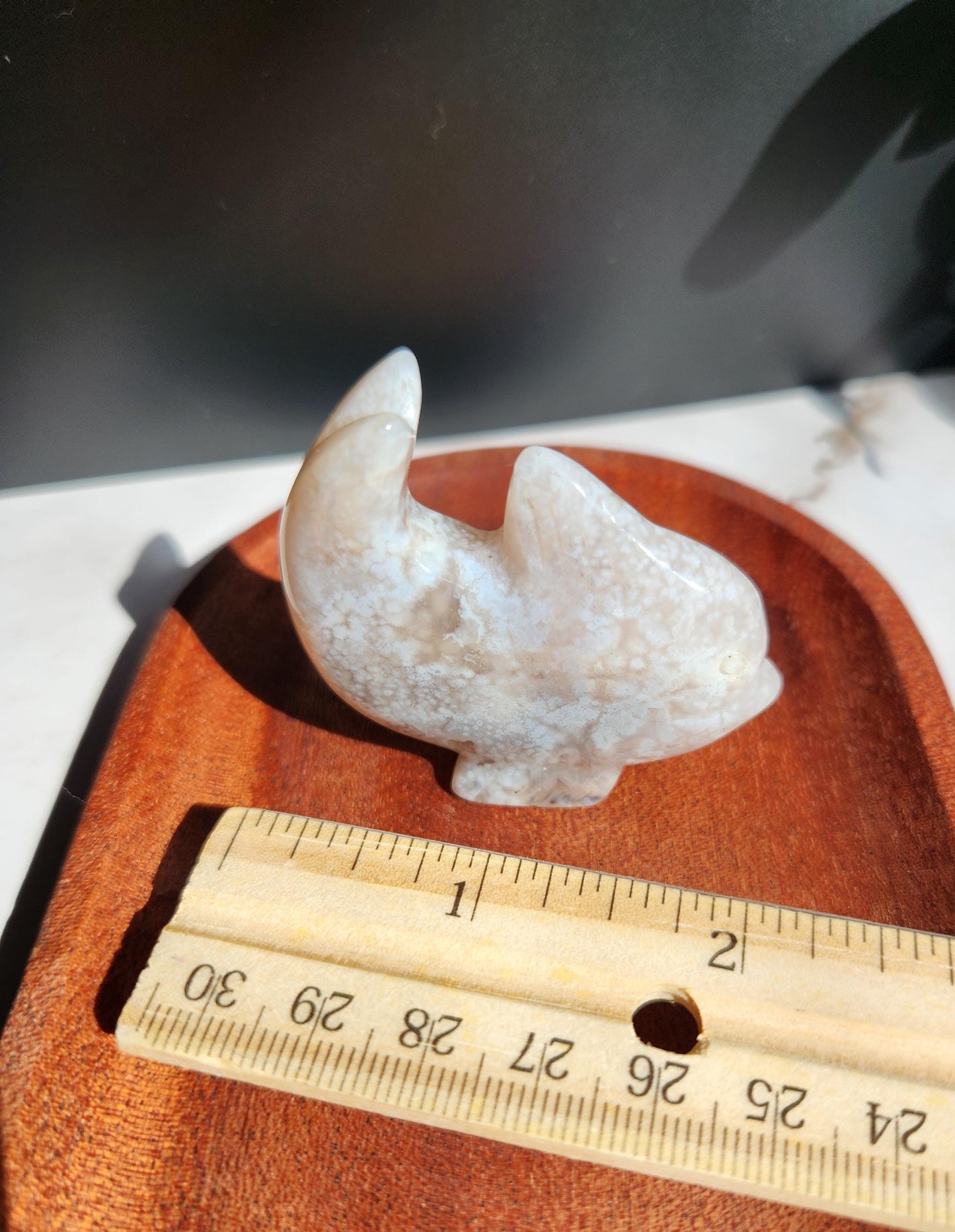 Beautiful flower agate dolphin carving, natural, self standing