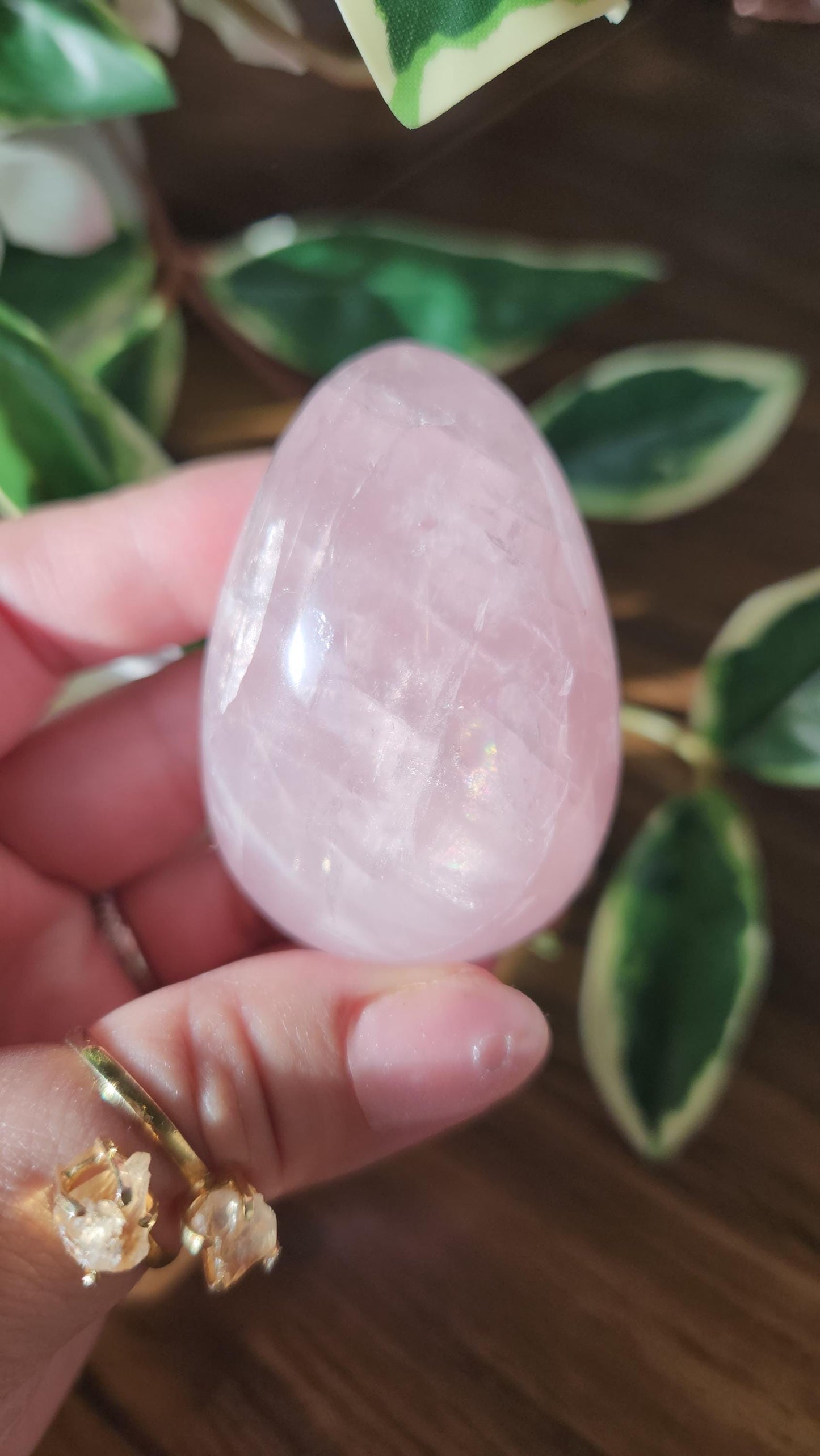 High quality rose quartz egg with beautiful rainbows
