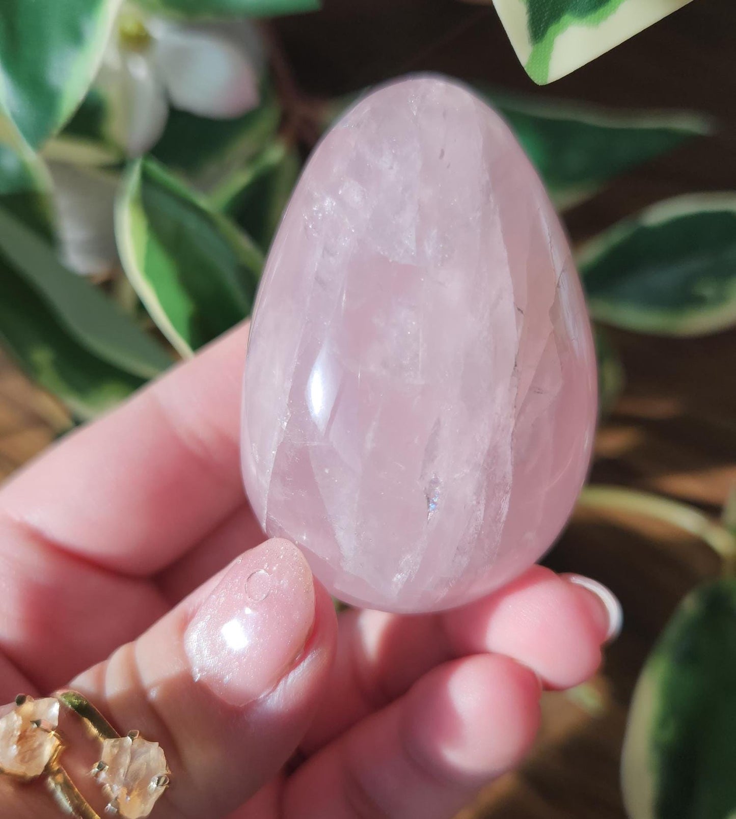 High quality rose quartz egg with beautiful rainbows