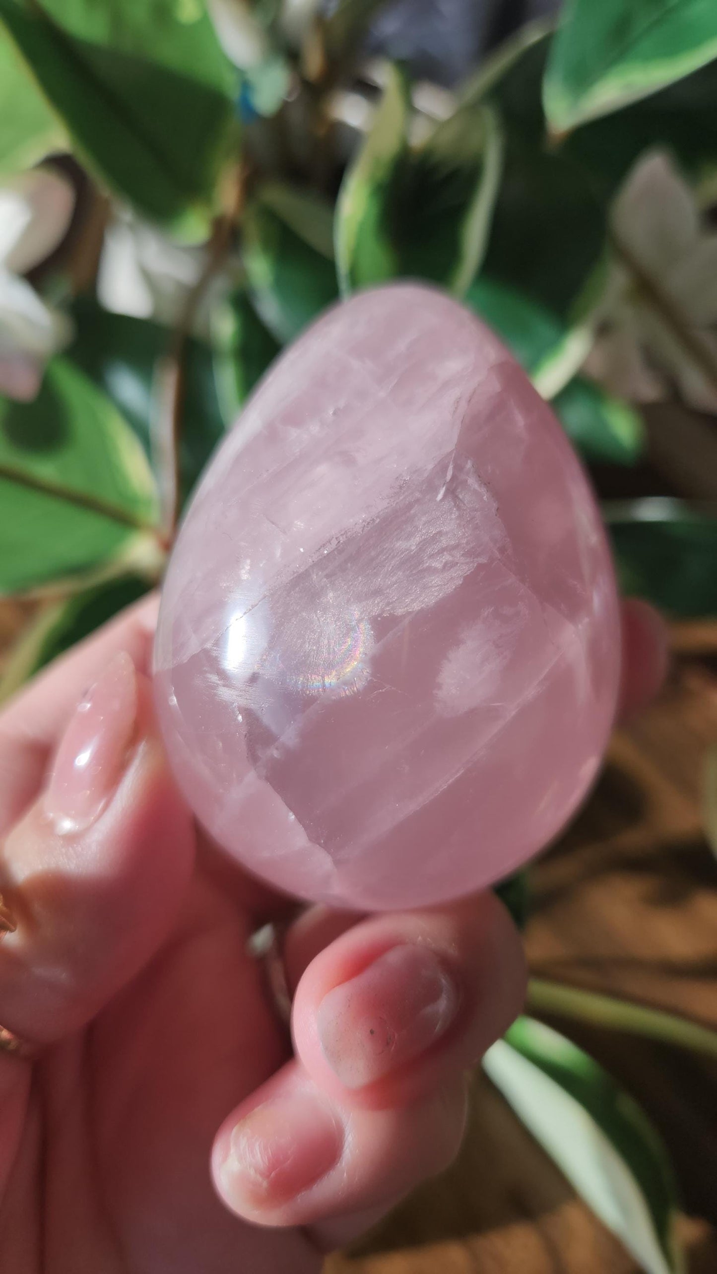 High quality rose quartz egg with beautiful rainbows