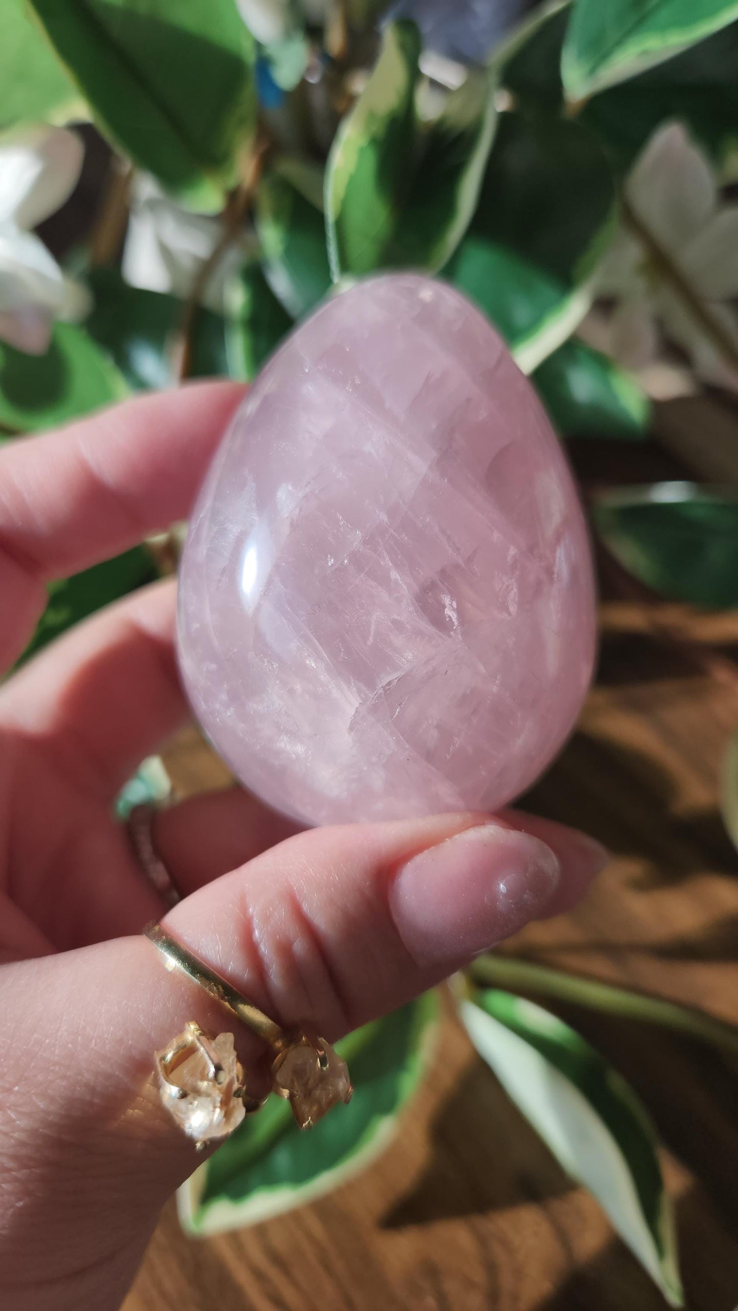 High quality rose quartz egg with beautiful rainbows