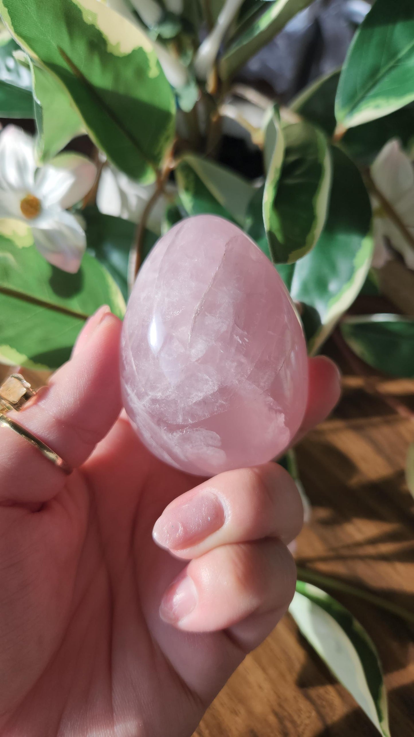 High quality rose quartz egg with beautiful rainbows