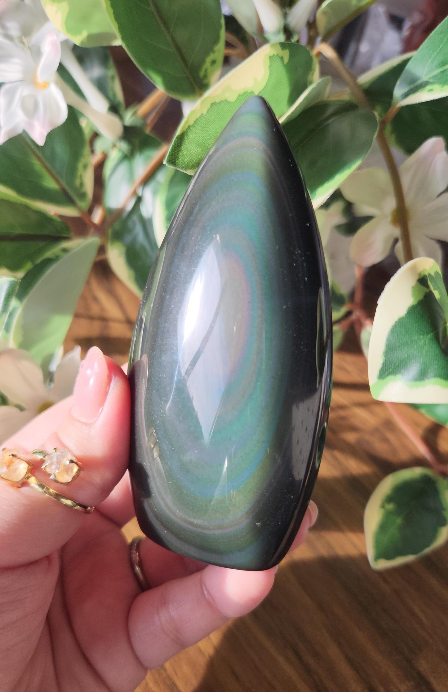 Stunning rainbow obsidian flame from Madagascar