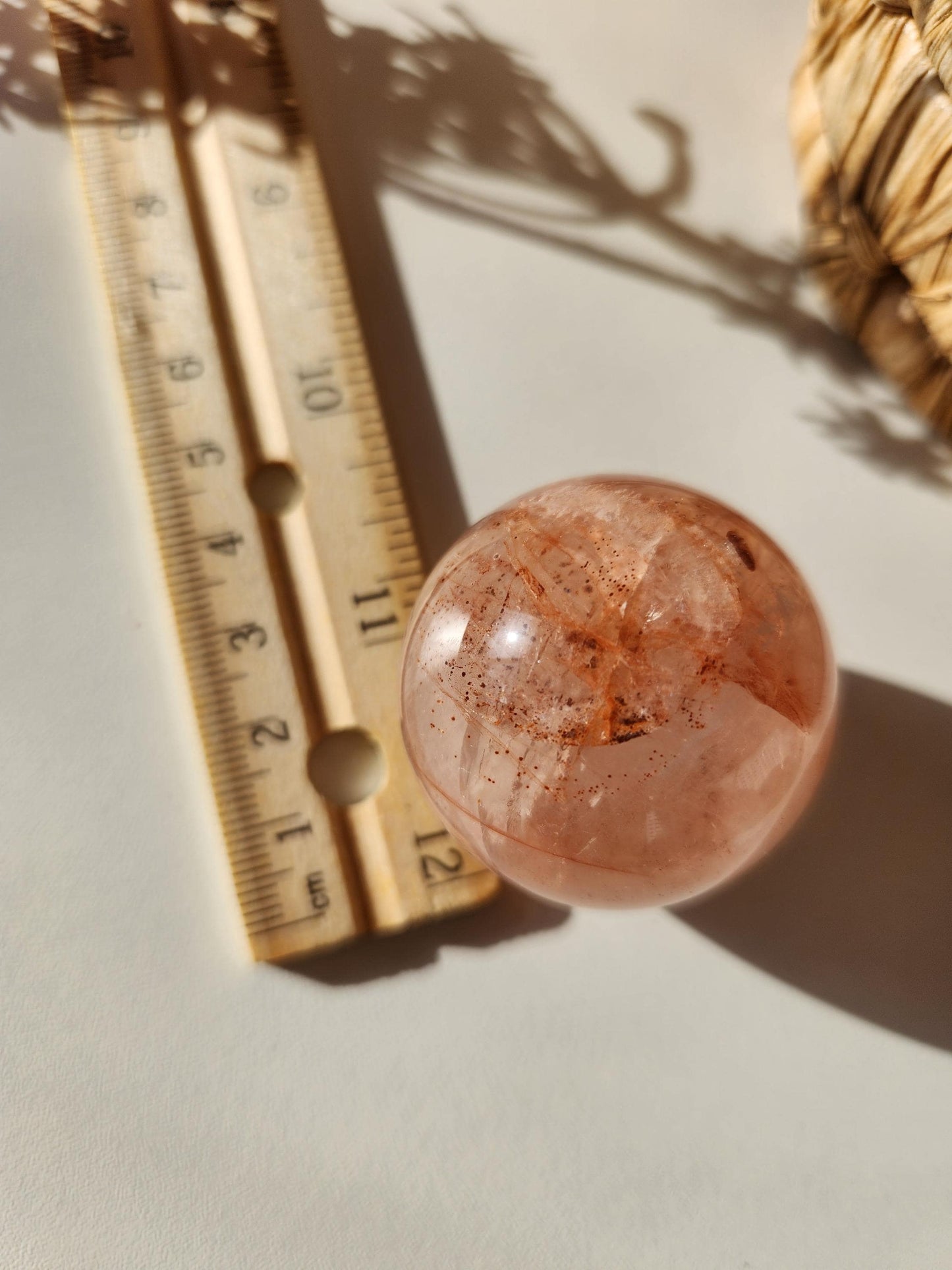 Rare natural fire quartz with rose quartz sphere from Madagascar, Hematoid inclusions