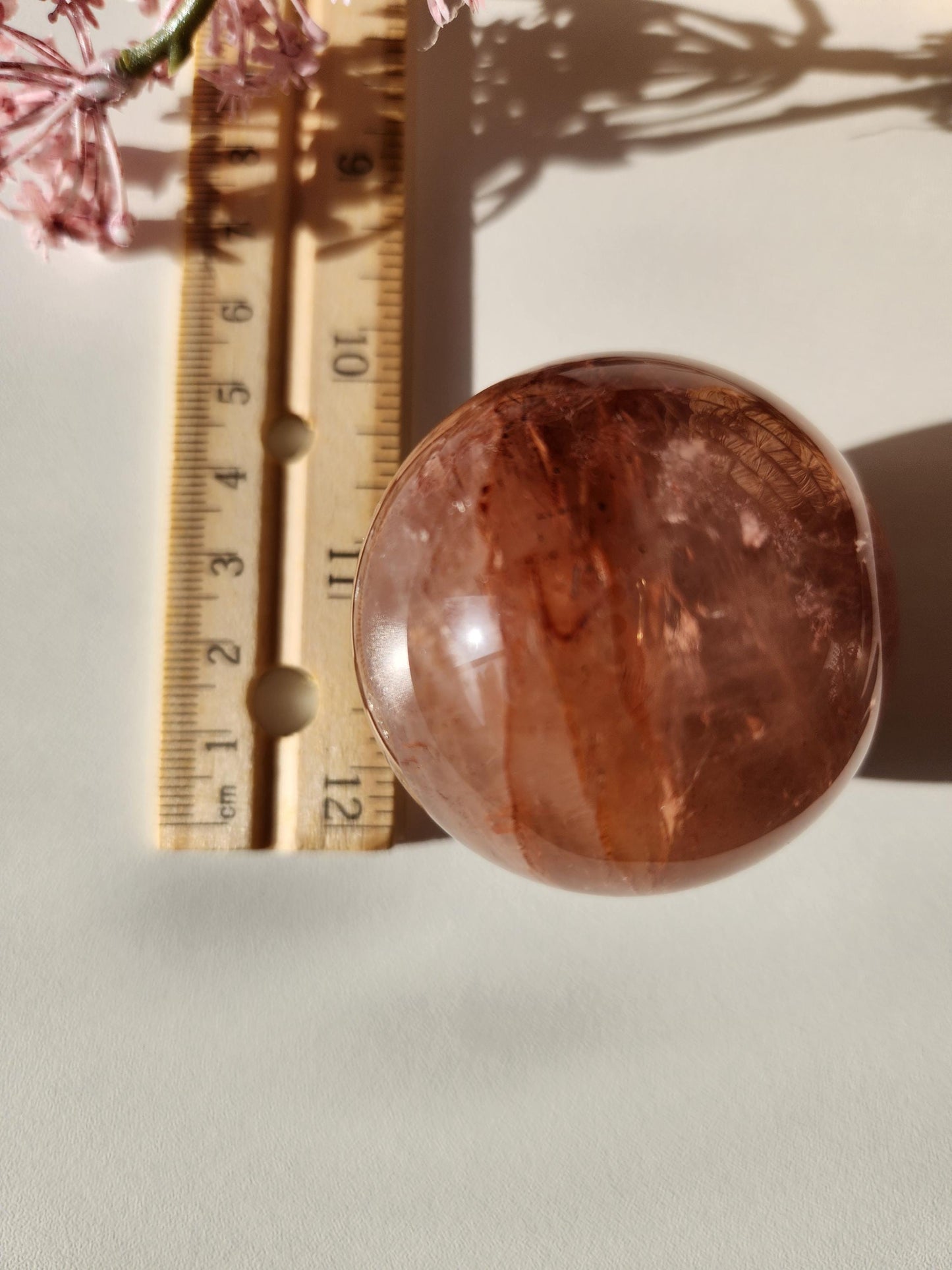 Rare natural fire quartz with rose quartz sphere from Madagascar, Hematoid inclusions