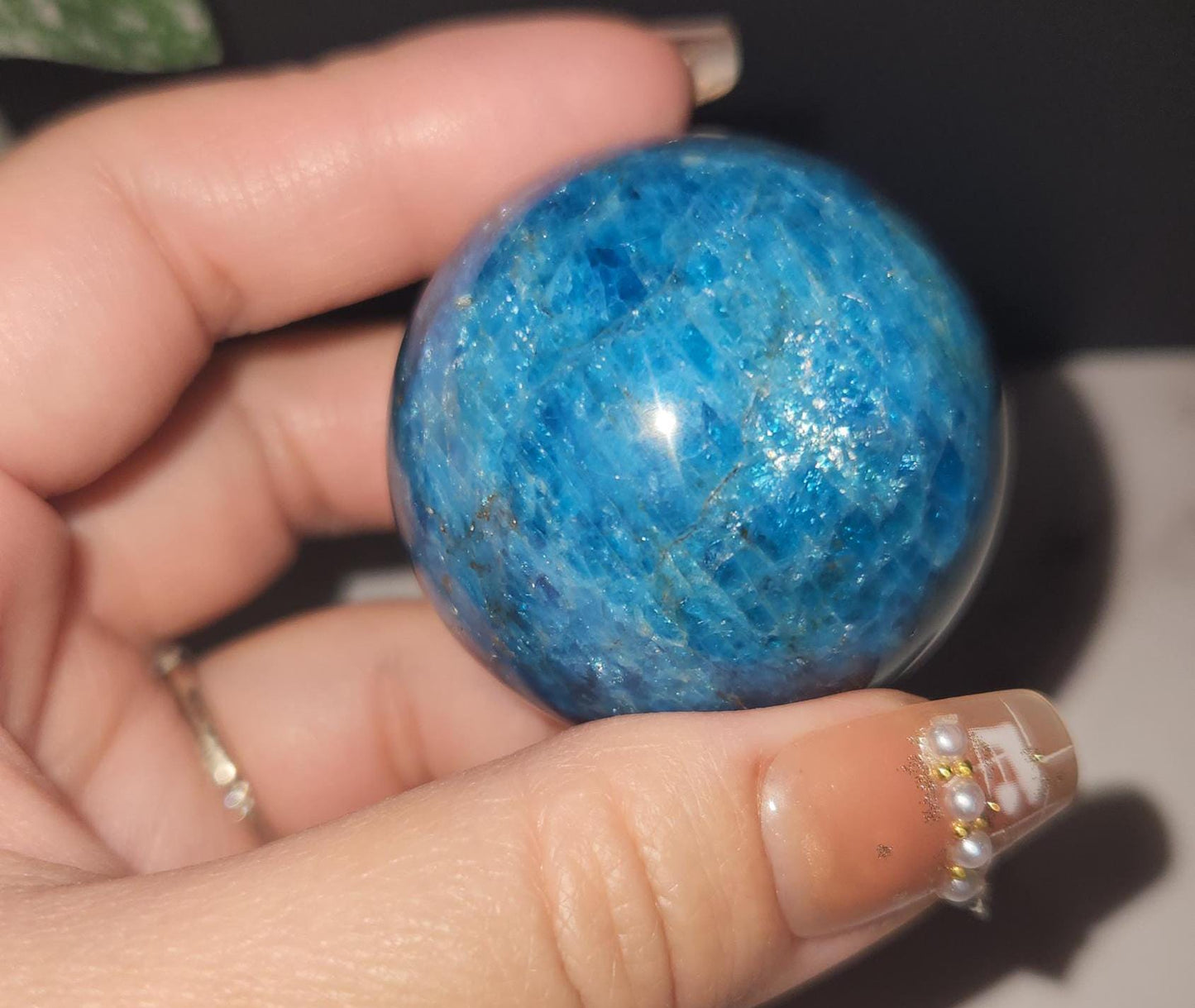 Beautiful natural blue appetite sphere with flash, B