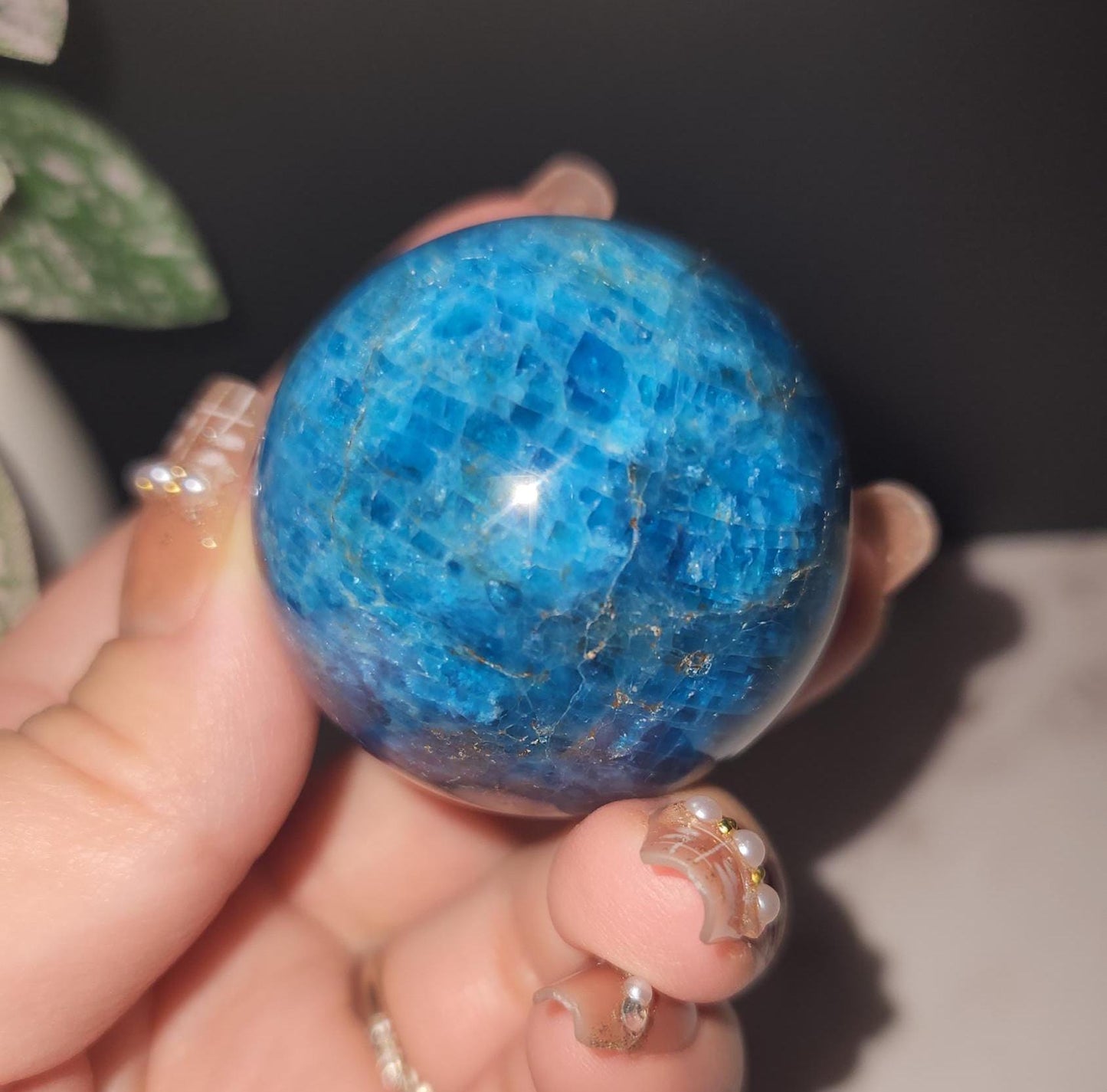 Beautiful natural blue appetite sphere with flash, B