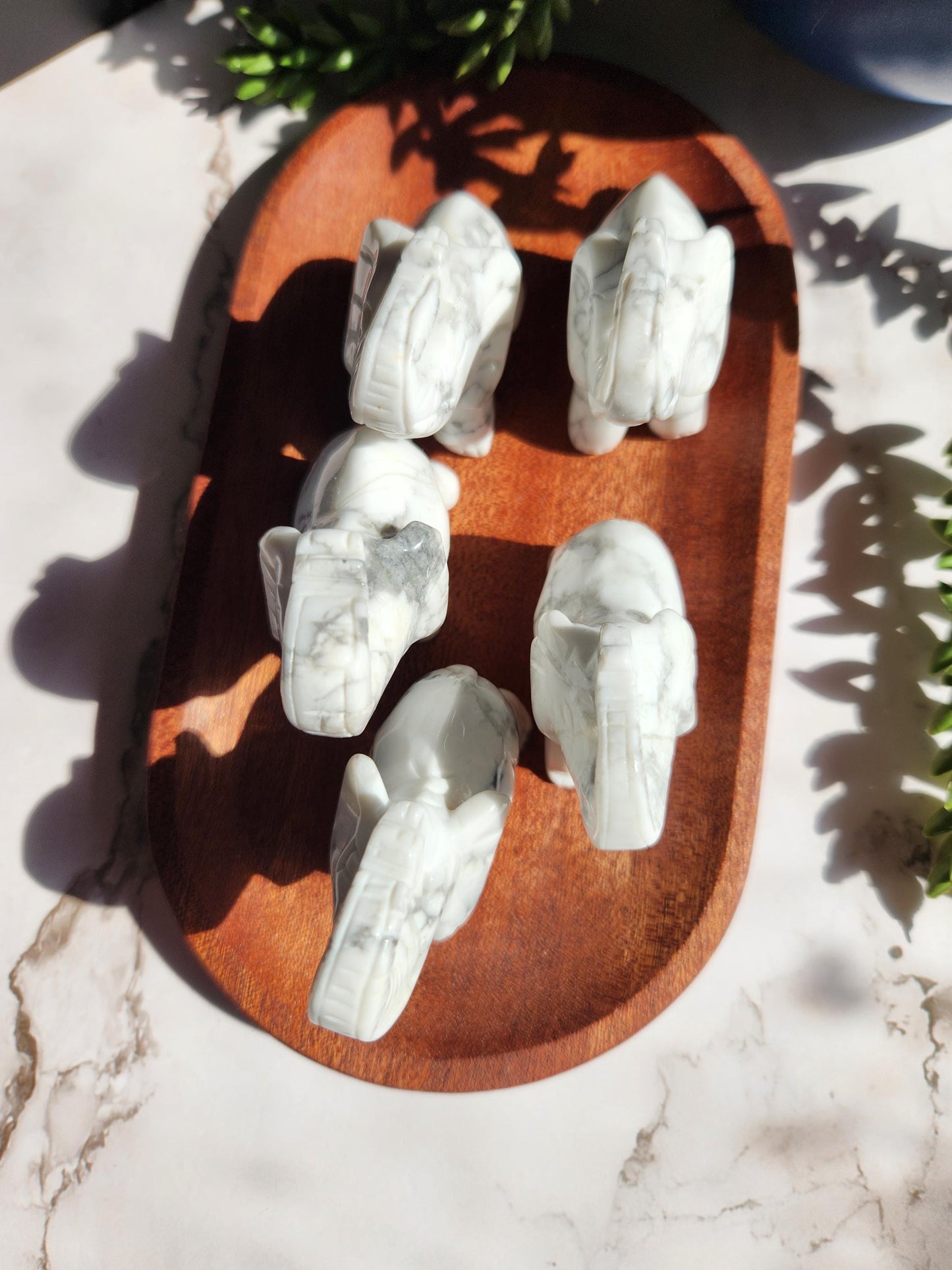 Beautiful hand carved howlite elephants, natural howlite