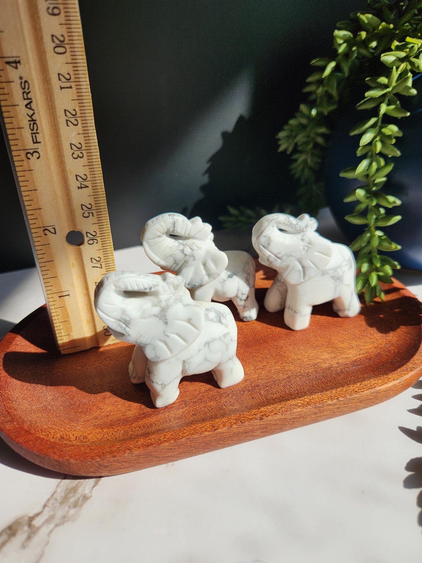 Beautiful hand carved howlite elephants, natural howlite