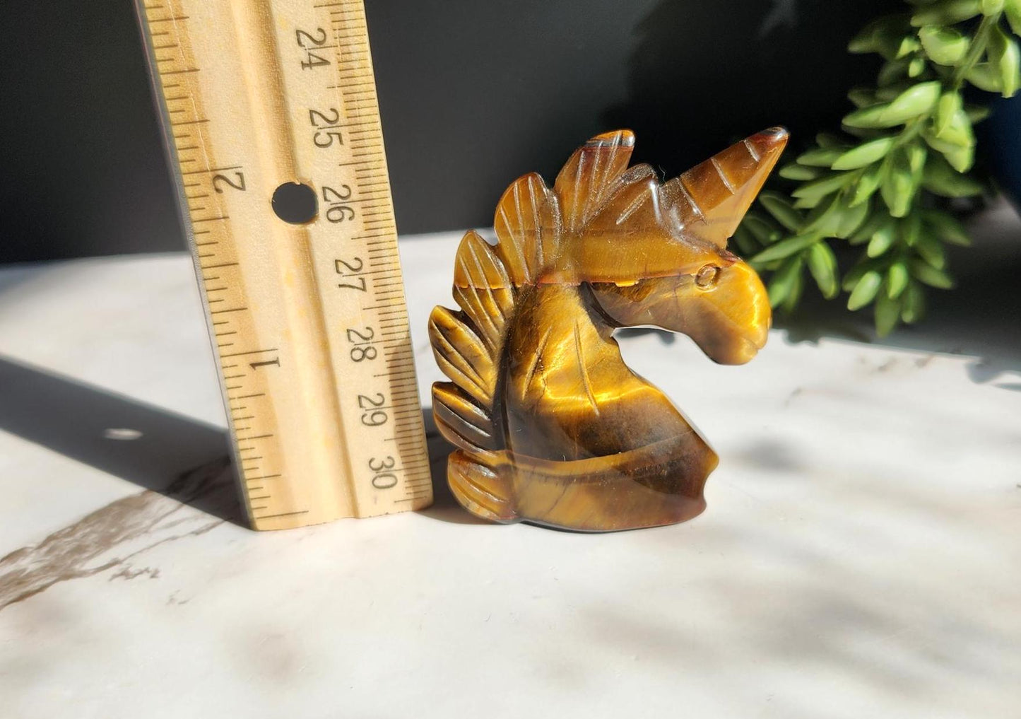 Beautiful flashy tiger eye unicorn carving, self standing