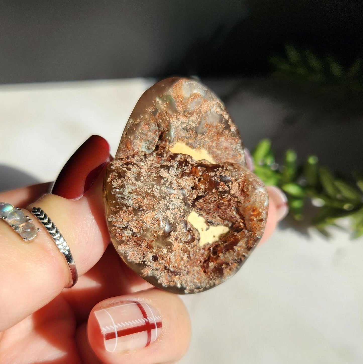 Amazing lodolite garden quartz lens from Brazil, half polish and half raw, natural