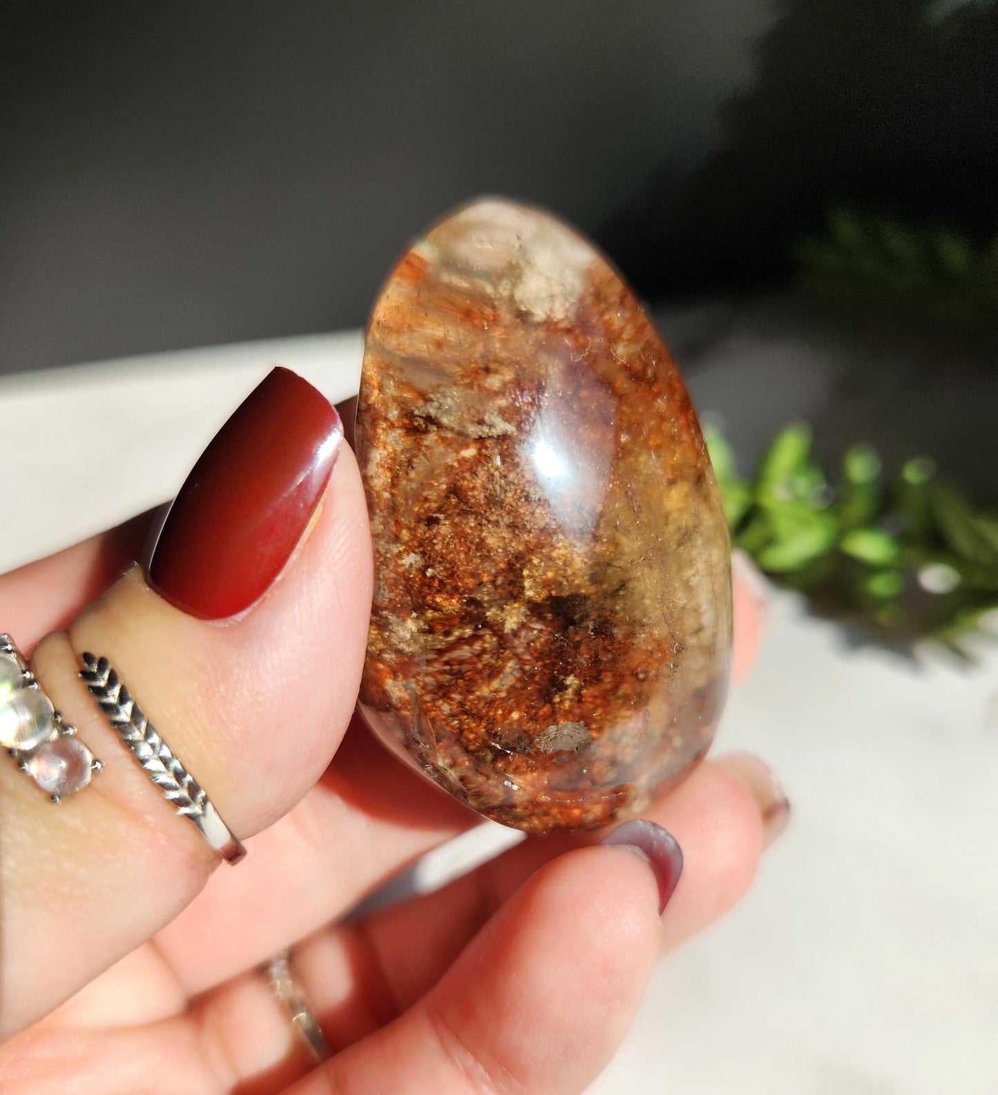 Amazing lodolite garden quartz lens from Brazil, half polish and half raw, natural