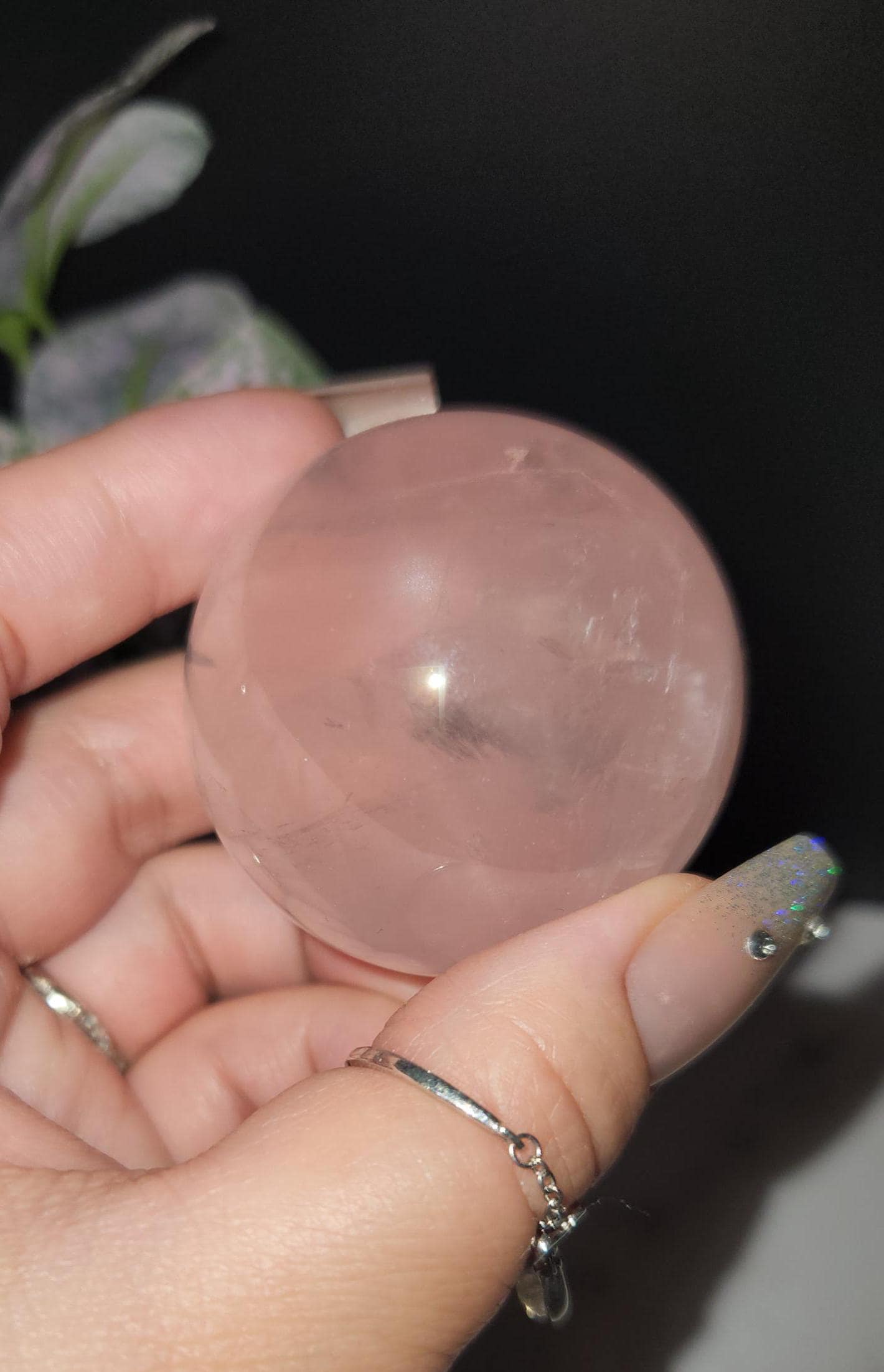 High quality 6 star rose quartz sphere with rainbows from Mozambique D35 R1