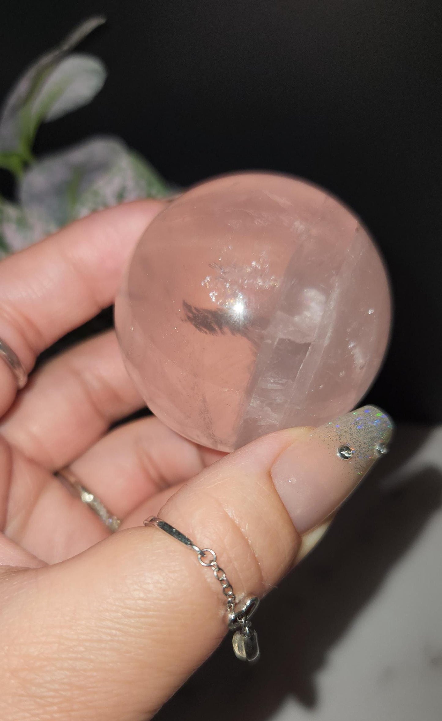 High quality 6 star rose quartz sphere with rainbows from Mozambique D35 R1