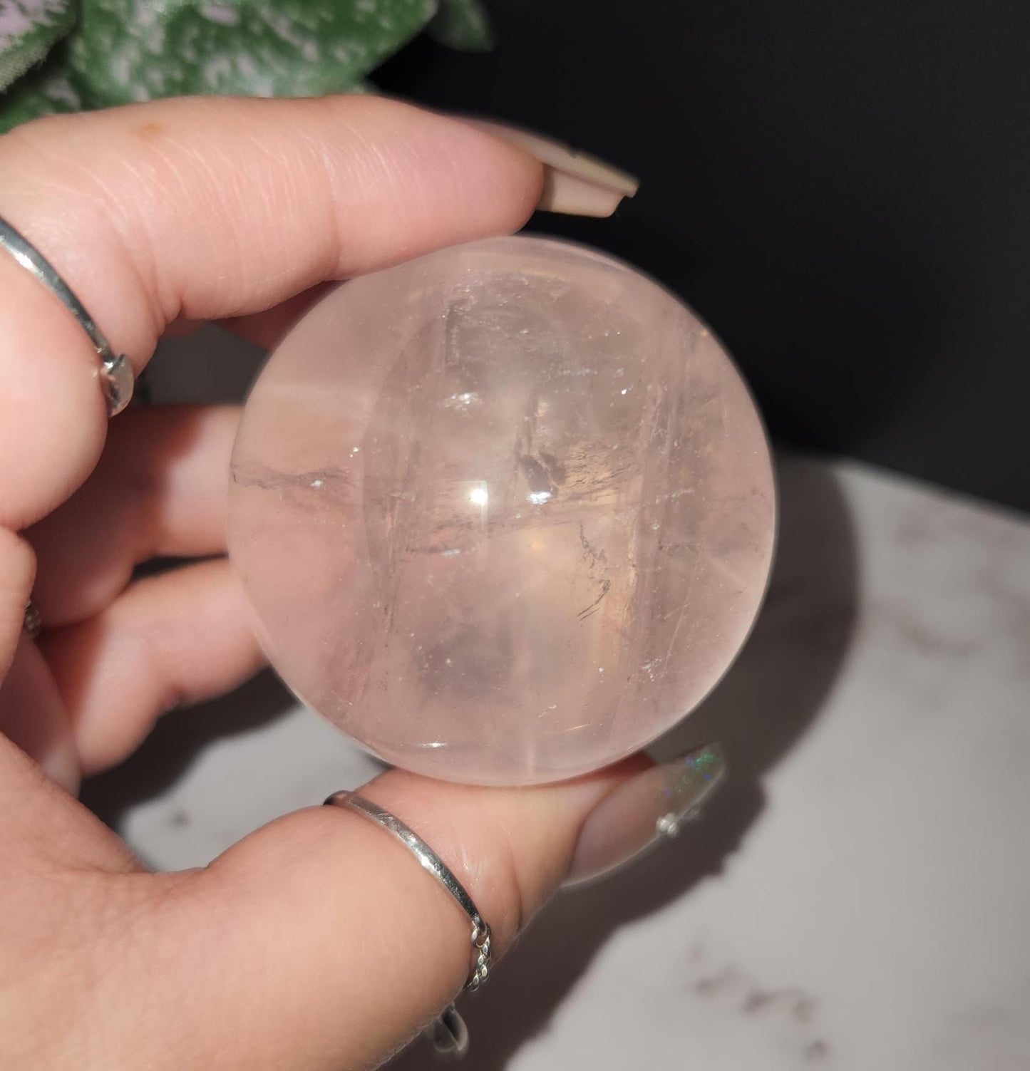 High quality double 6 star rose quartz sphere with rainbows from Mozambique N44 R2
