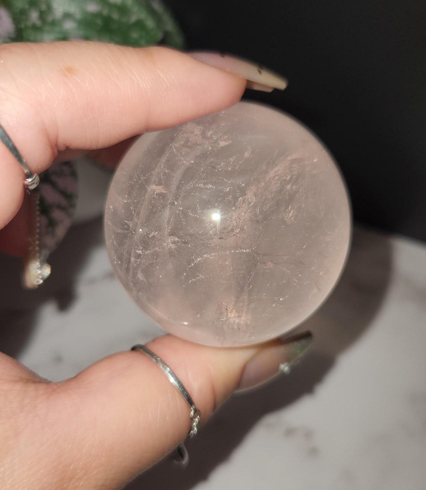 High quality double 6 star rose quartz sphere with rainbows from Mozambique N44 R2