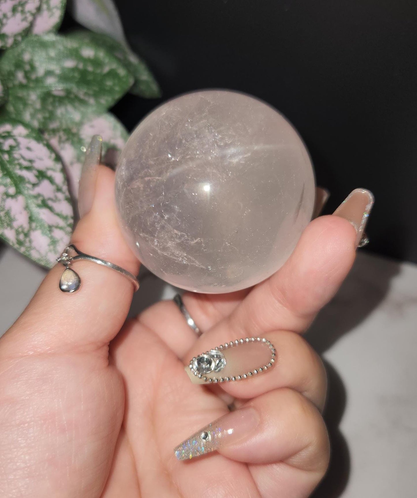 High quality double 6 star rose quartz sphere with rainbows from Mozambique N44 R2