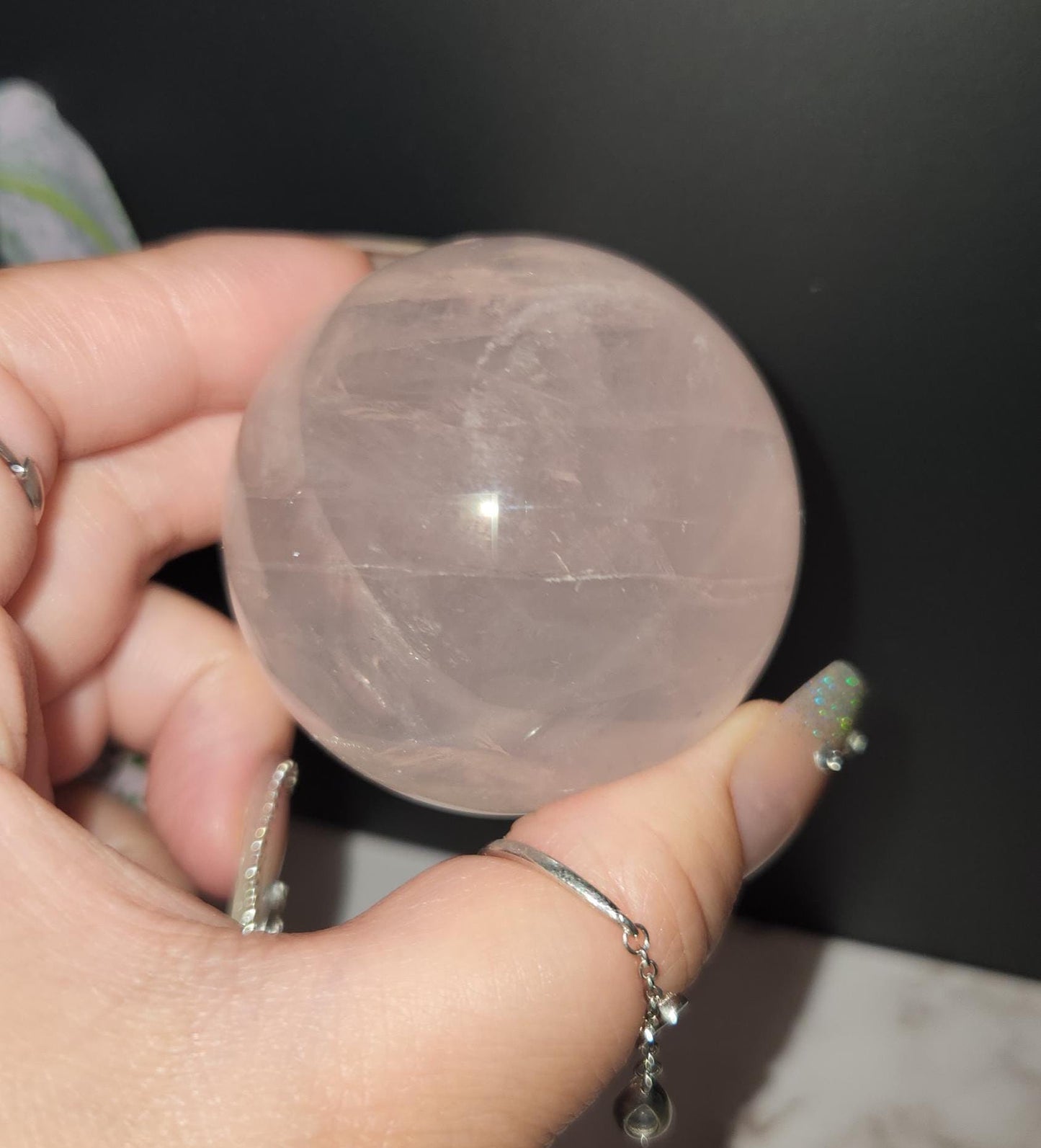 High quality 6 star rose quartz sphere with rainbows and asterism from Mozambique T55 R5