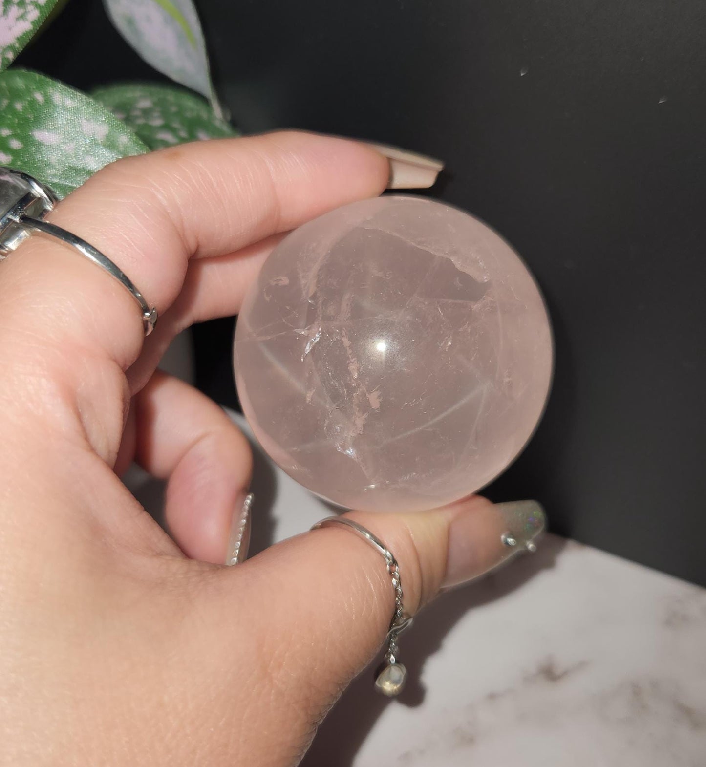High quality 6 star rose quartz sphere with rainbows and asterism from Mozambique P47 R6